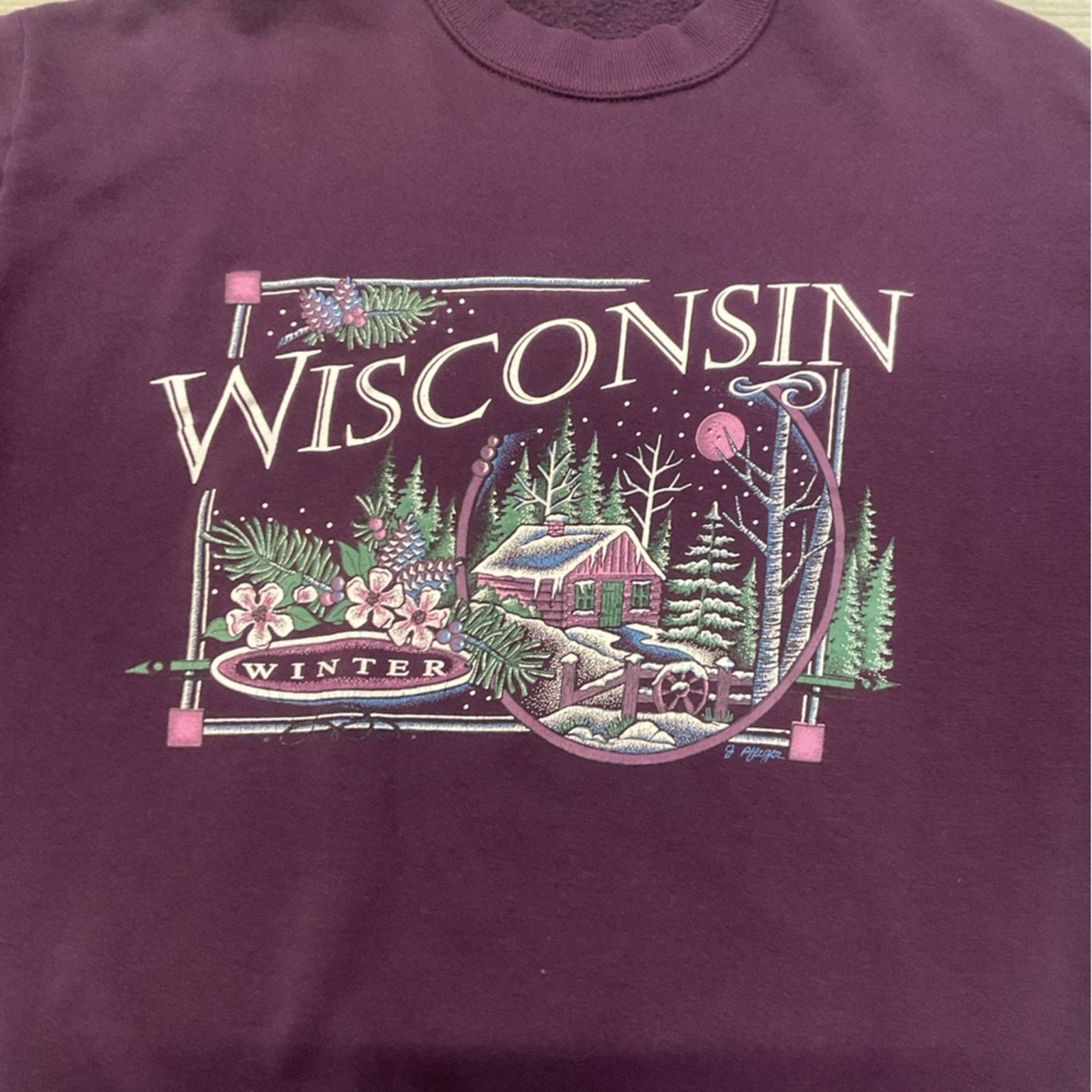 Jerzees Vintage 80’s Single Stitch Wisconsin Winter Sweater Size US L / EU 52-54 / 3 - 4 Thumbnail