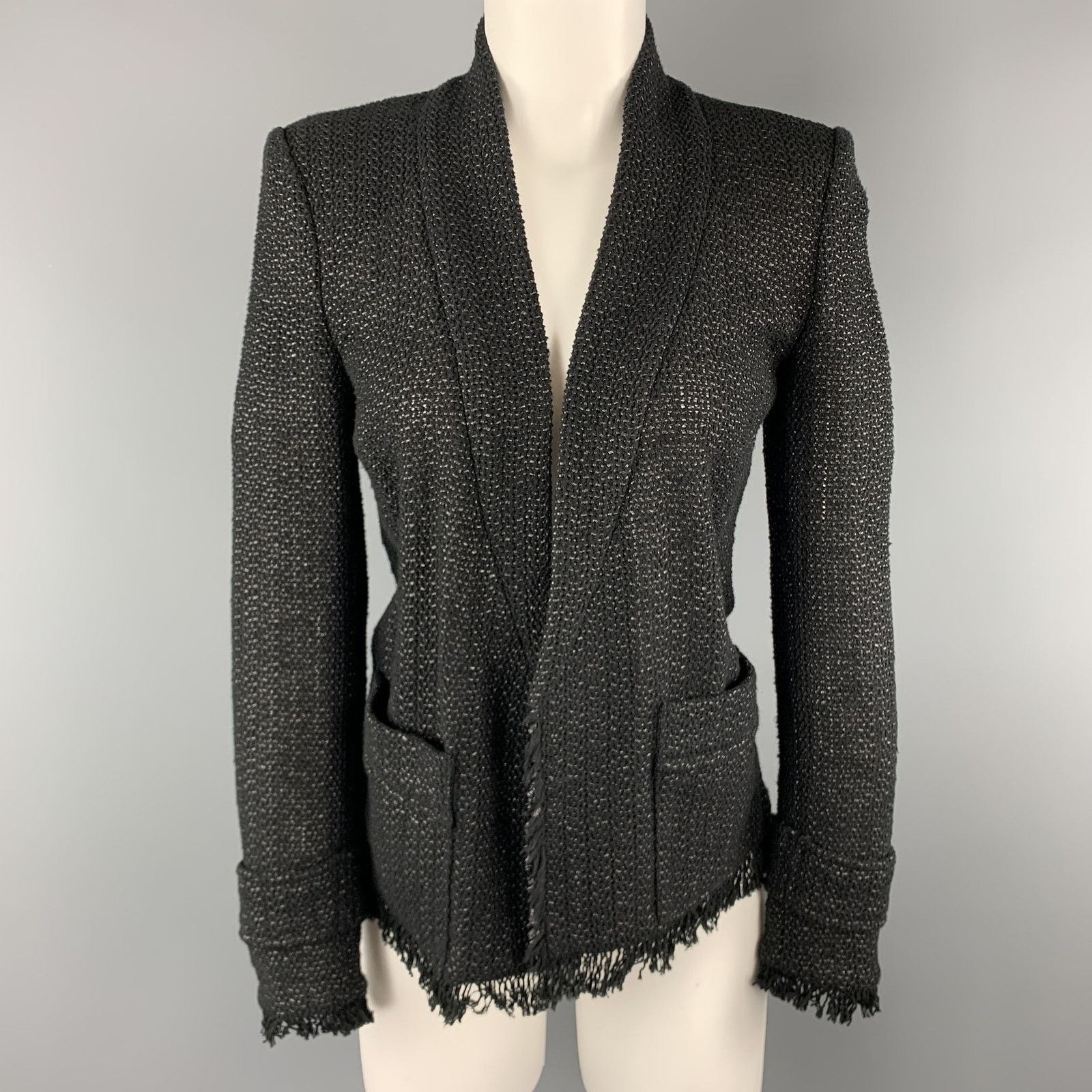 Isabel Marant ISABEL MARANT Size 4 Black Tweed Open Front Fringe Jacket Size US XL / EU 56 / 4 - 1 Thumbnail
