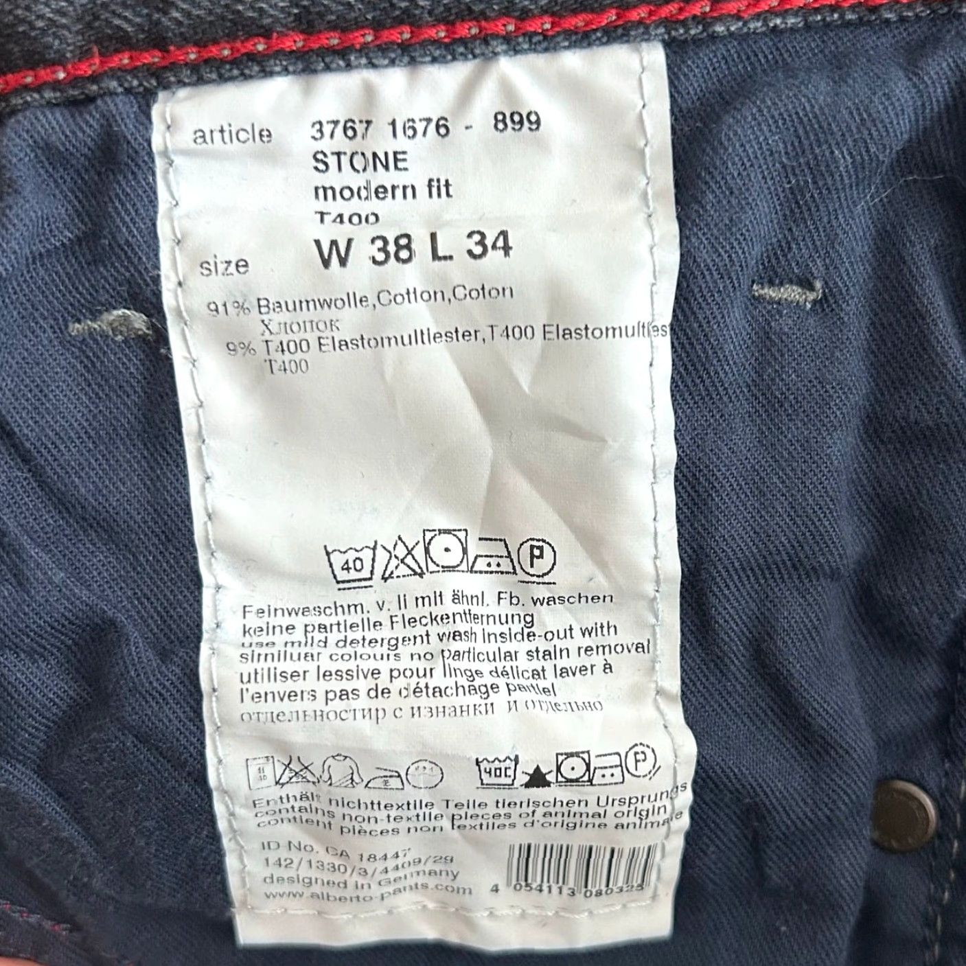 Vintage Alberto Jeans Blue Denim Stone Modern Fit Stretch 38x34 5-Pocket Bootcut Denim Mens Size US 37 - 5 Thumbnail