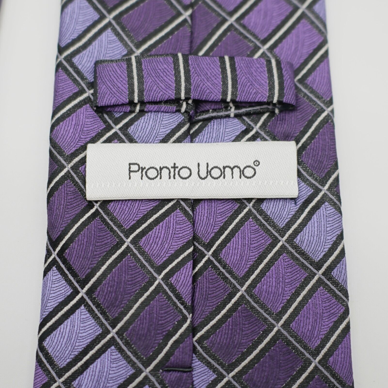Pronto Uomo Pronto Uomo Gradient Purple Check Jacquard Woven Silk Tie Size ONE SIZE - 3 Thumbnail