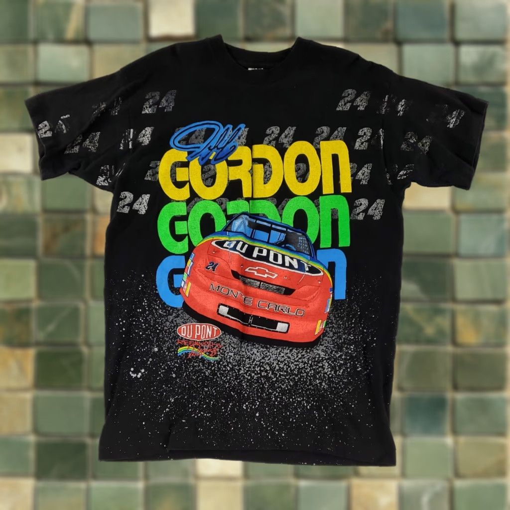 Fruit Of The Loom VINTAGE Jeff Gordon T Shirt 90s AOP Mega Going Going Gone Black Made USA Mens XL Shirt Size US XL / EU 56 / 4 - 1 Thumbnail