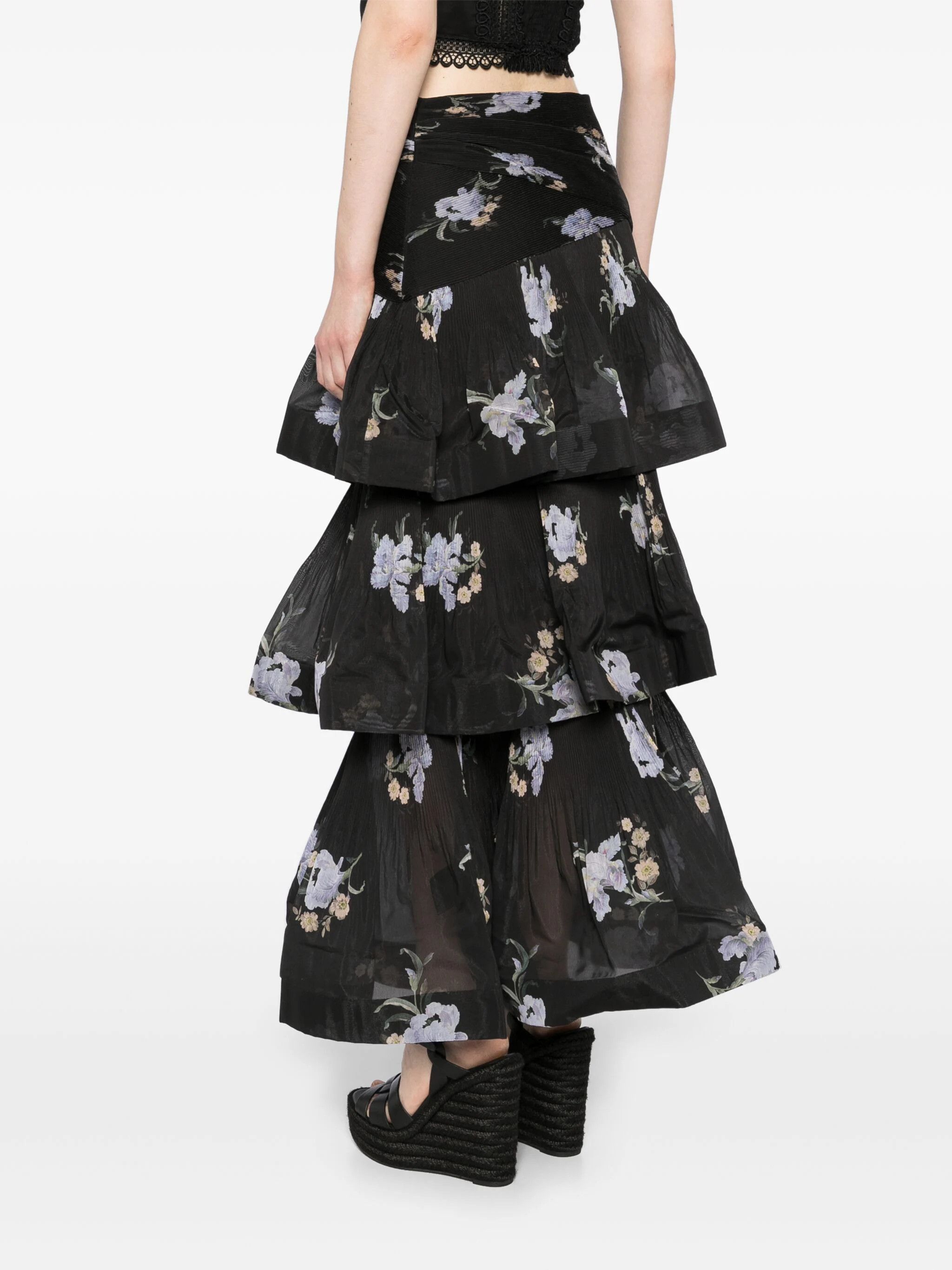 Zimmermann o1s22i1n1024 Floral Print Pleated Ruffle Skirt in Black Size 28" / US 6 / IT 42 - 4 Thumbnail