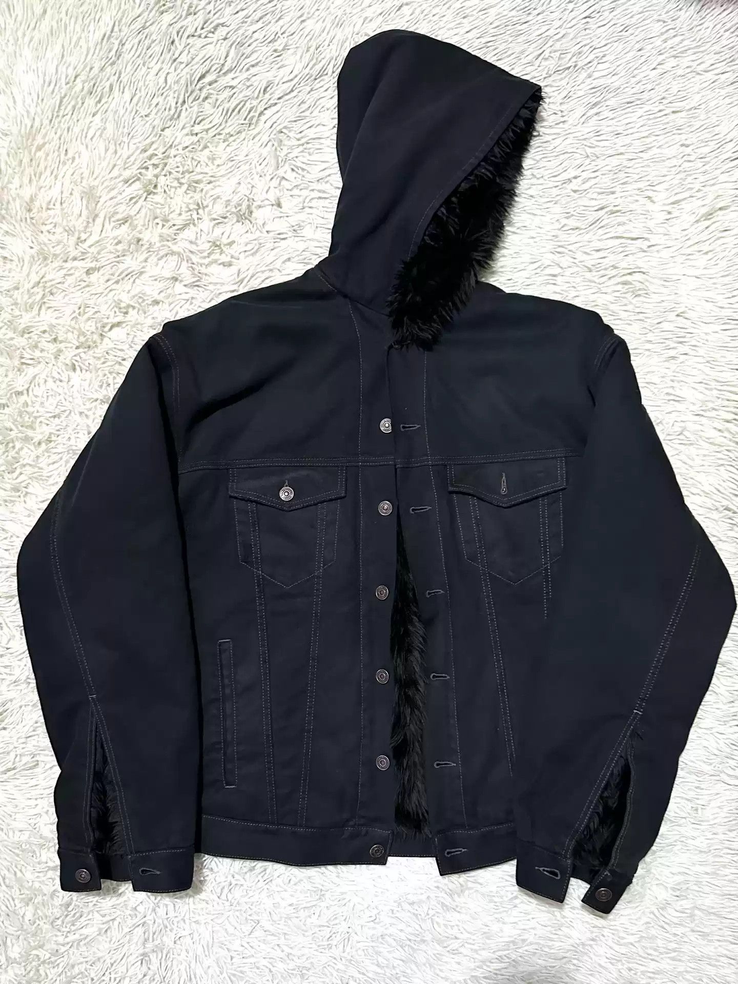 Balenciaga Balenciaga23ss Snowy Monster NYSE Hooded Fur Denim Damaged Washed Jacket Coat Size US S / EU 44-46 / 1 - 1 Thumbnail