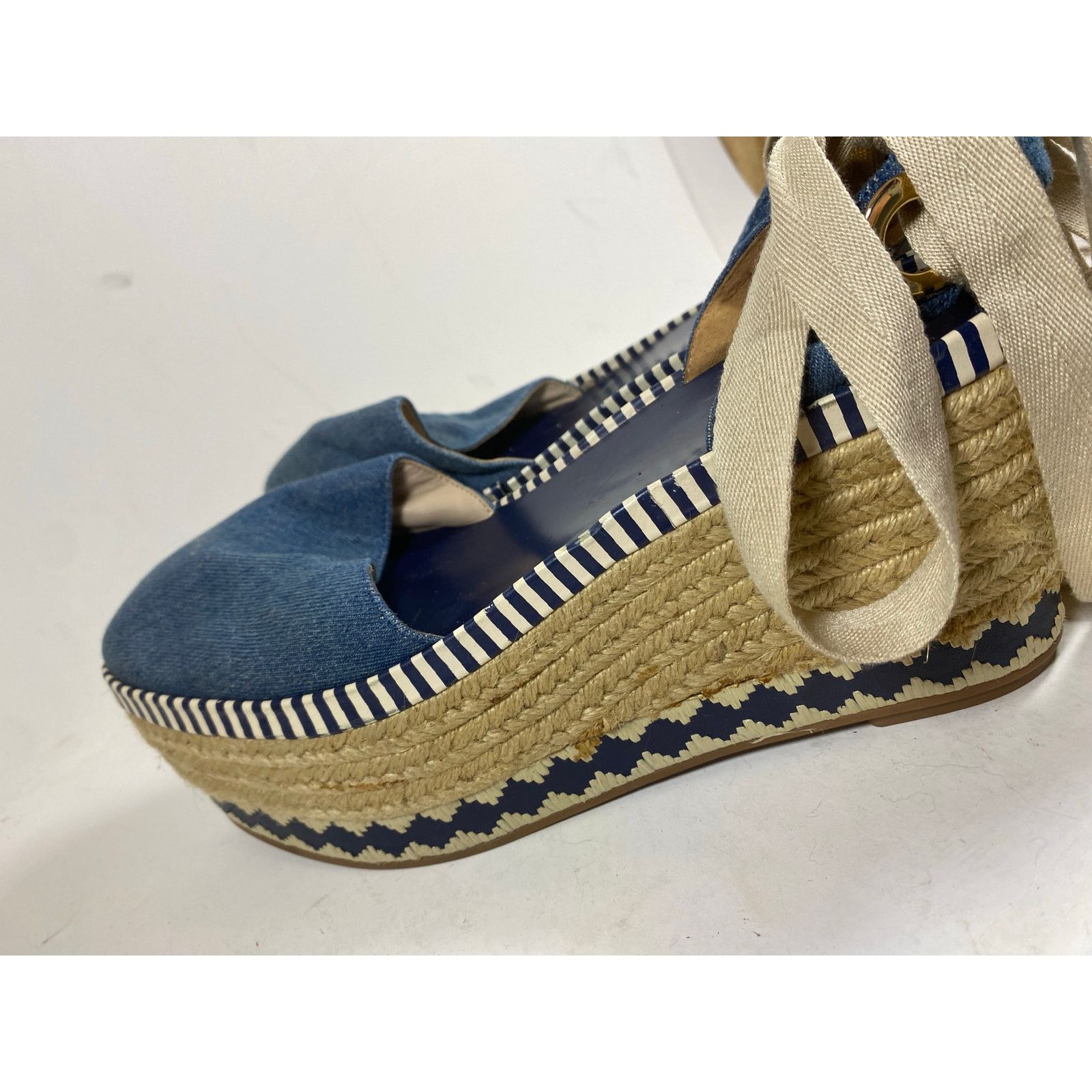 Tory Burch Tory Burch Dandy Blue Denim Espadrille Ankle Wrap Wedges 9W Size US 9 / IT 39 - 7 Thumbnail