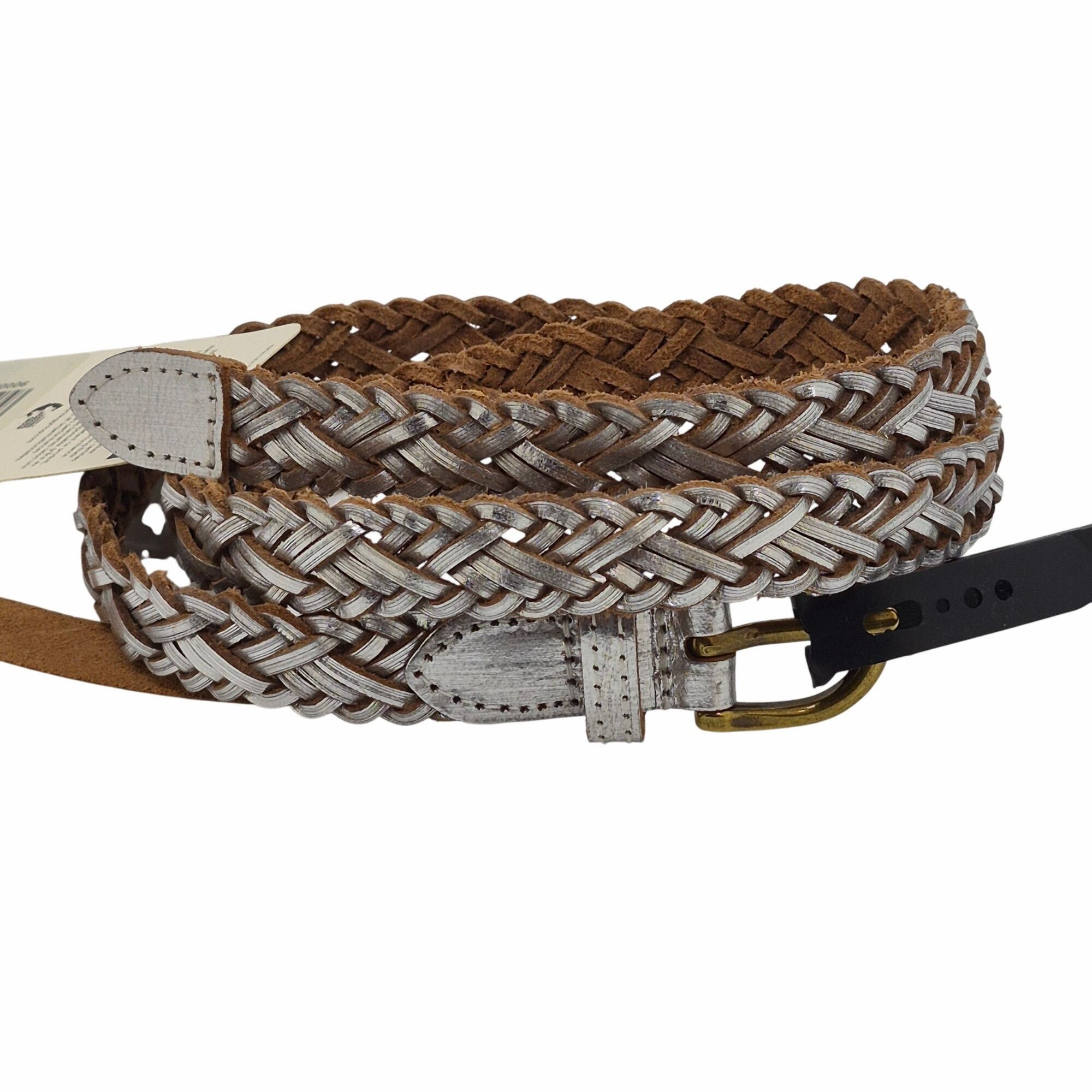 Levis Womens Braided Full-Grain Leather Belt Small Tan & Whi