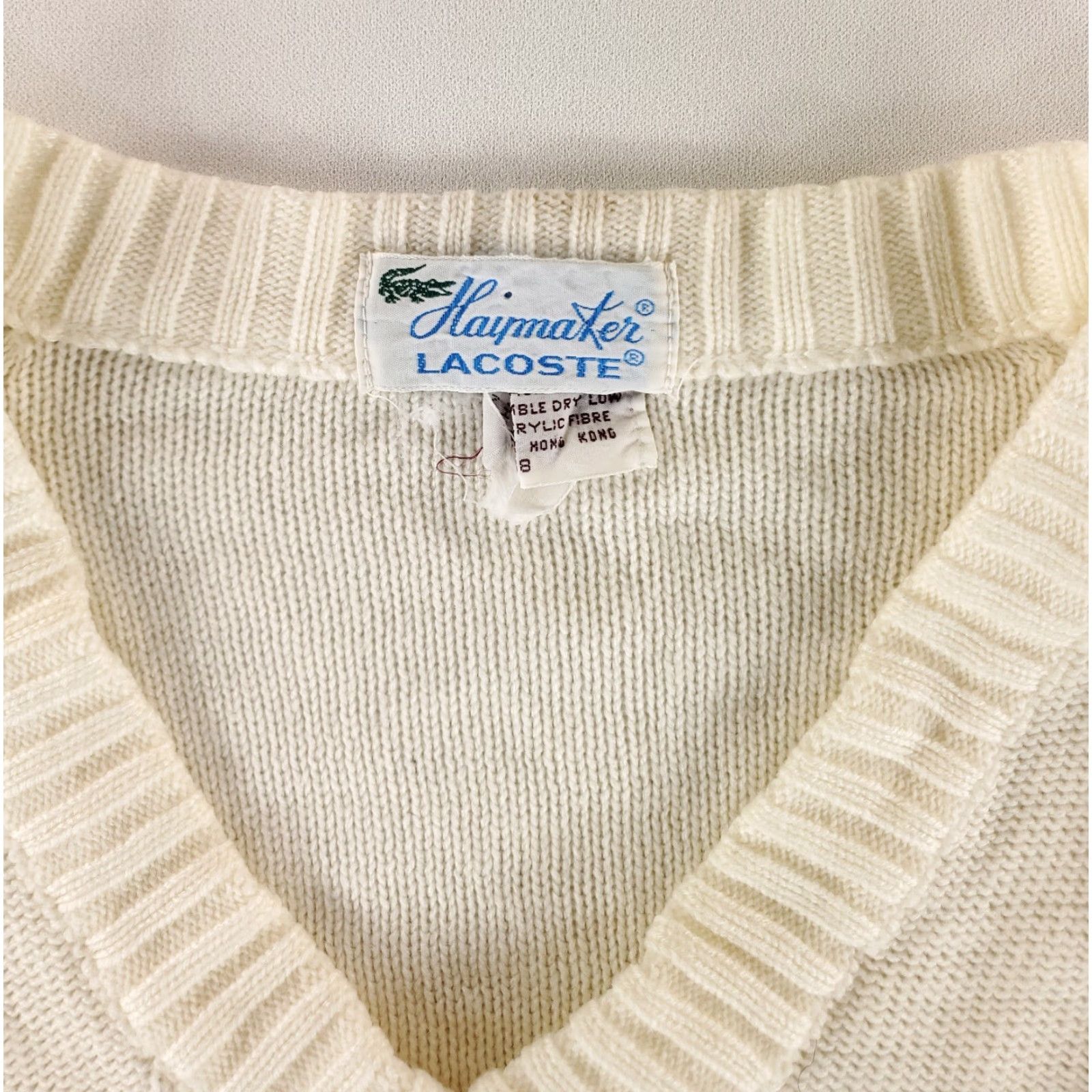 Lacoste VINTAGE Lacoste Sweater Women Ivory Cream Cable Knit VTG 60s V Neck Pullover Size M 38 Girls/Mens? Size M / US 6-8 / IT 42-44 - 2 Thumbnail