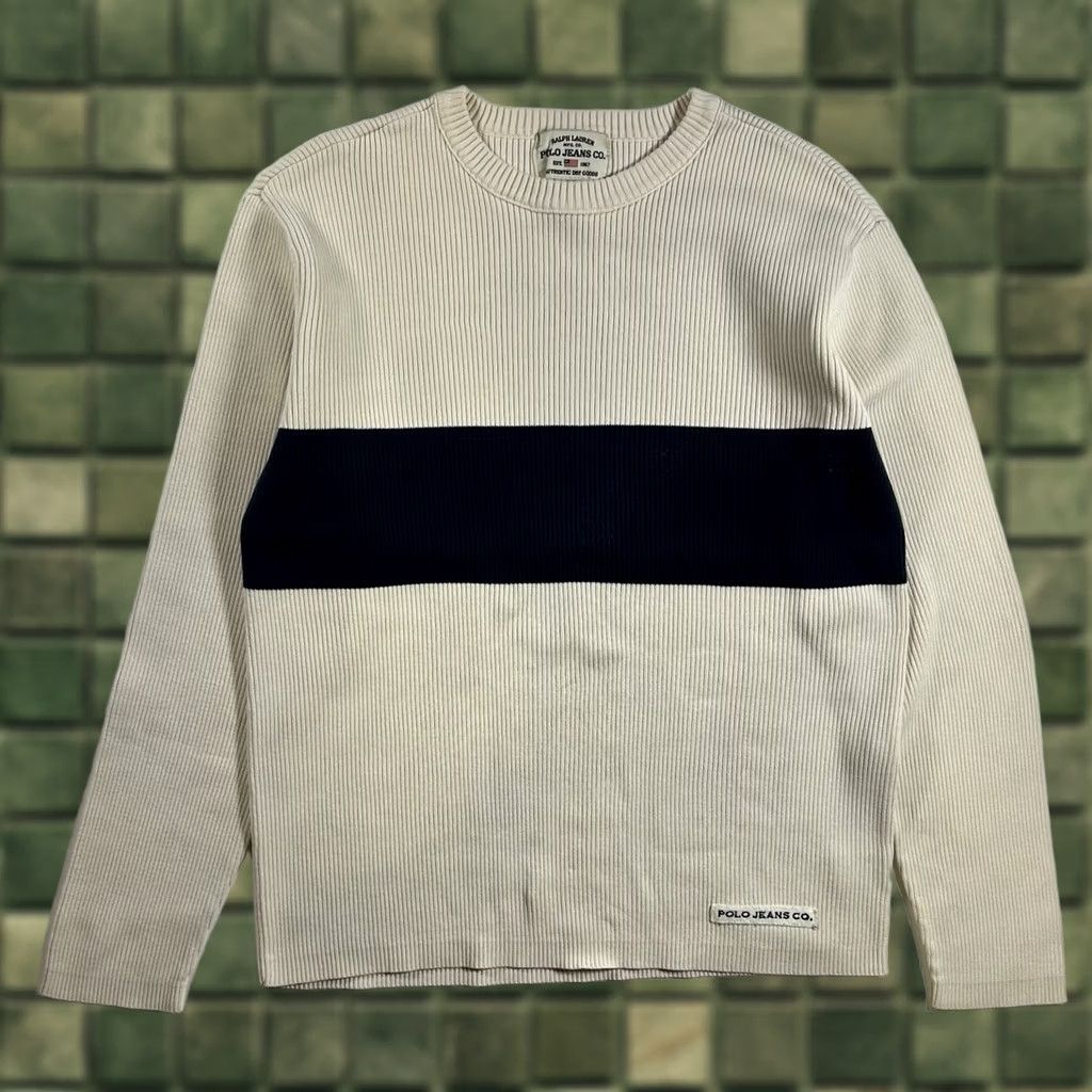 Ralph Lauren VINTAGE Polo Jeans Co Ralph Lauren Sweater Cream Navy Stripe Small Cotton Ribbed Size US S / EU 44-46 / 1 - 1 Thumbnail