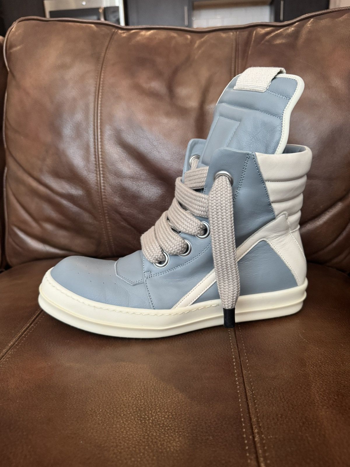 Rick Owens Pale Blue Milk Jumbo Lace Geobaskets Size 43