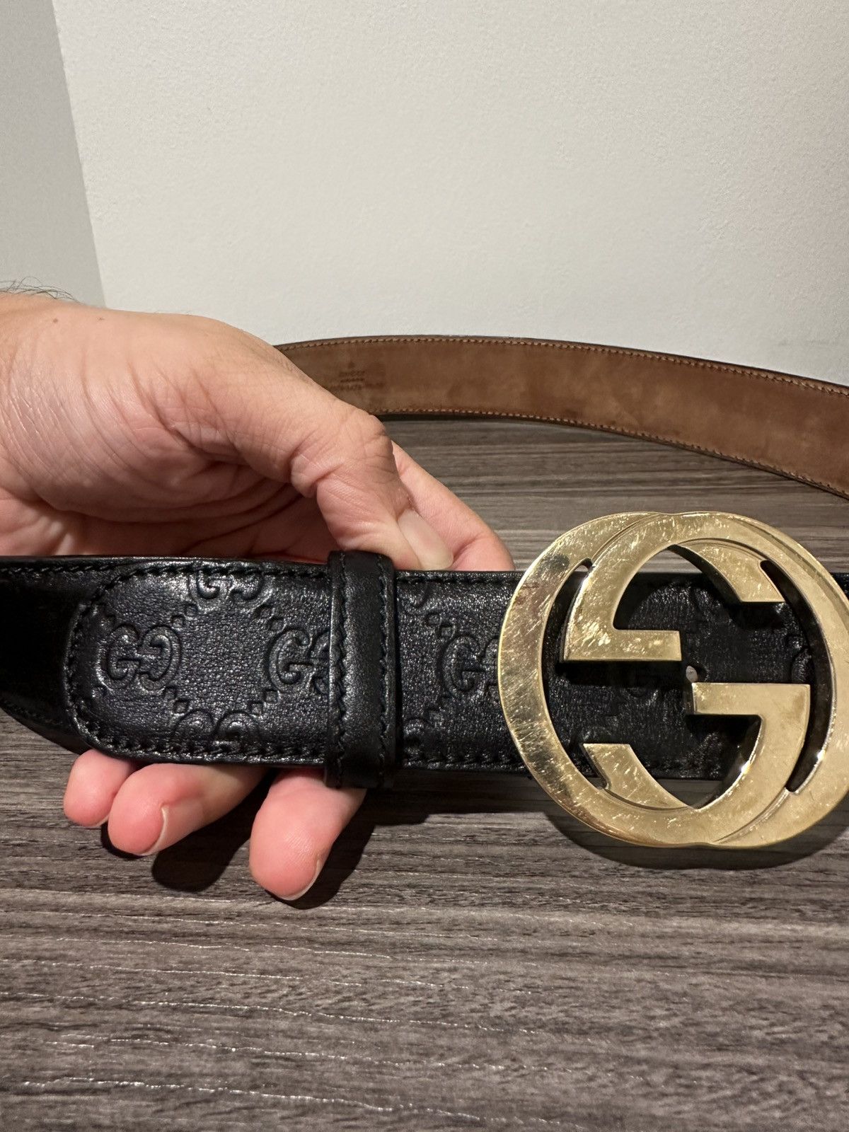 HOT Gold Gucci Gucci Leather Black Belt Interlocking Belt Gucci
