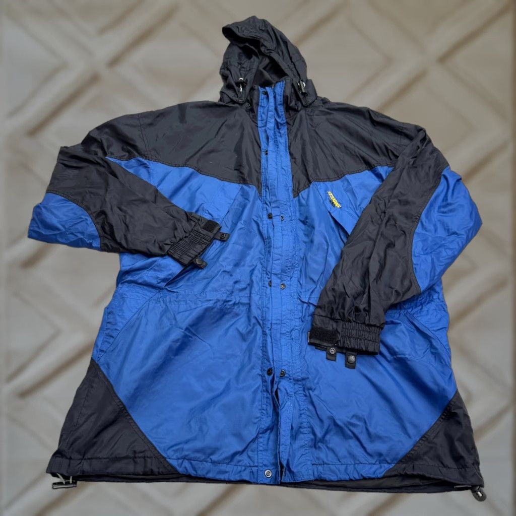 Etro VINTAGE Stearns Windbreaker Jacket Hoodie 2XL Blue Black Mens Regular Size Adult Outer Shell Nylon Full Zip Pockets 90s Retro Outdoor Touring Size US XXL / EU 58 / 5 - 1 Thumbnail