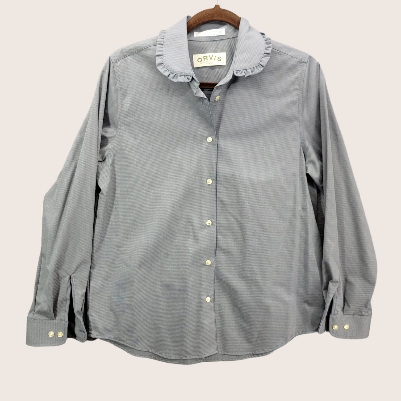 Orvis Orvis Women’s Wrinkle Free Shirt Size 10 Ruffle Collar Blue Striped Button-Up Shirt Women Regular XS Size L / US 10 / IT 46 - 1 Thumbnail