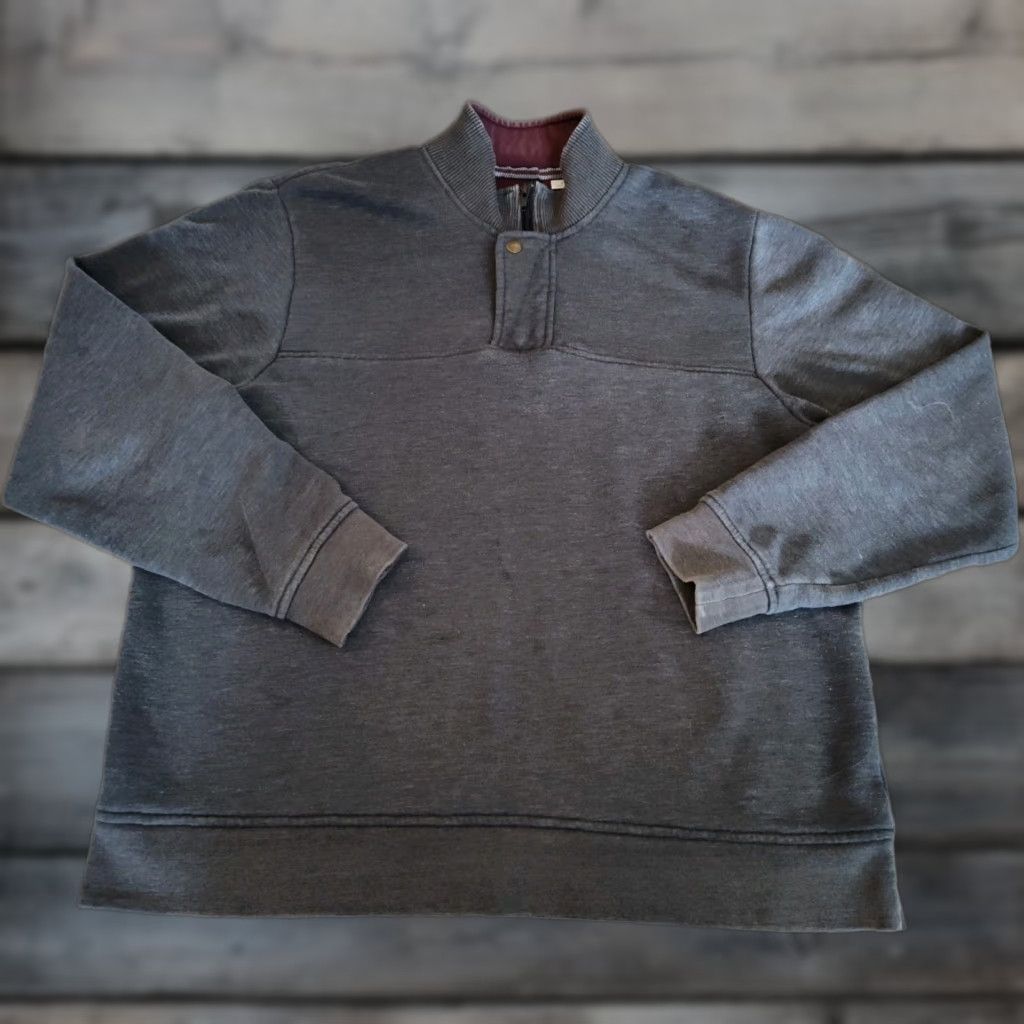 Orvis Men’s Pullover Sweatshirt Gray 1/4 Zip Snap Button L Fleece Lined Mock Neck Outdoorsmen Mens Size Large