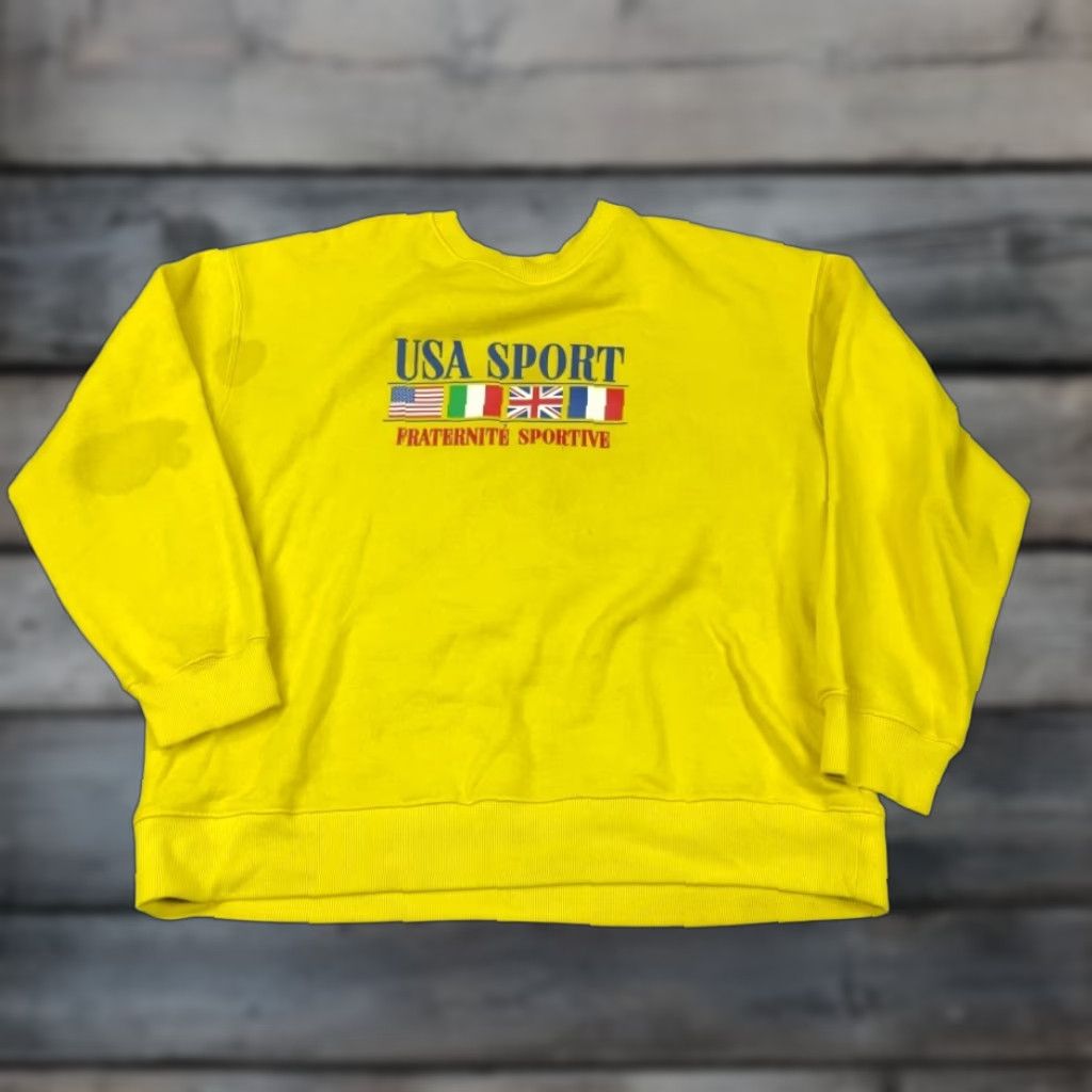 Forever 21 FOREVER 21 Sweatshirt Pullover Adult Large Yellow Distressed USA Sport Print Graphic 90s Retro Crew Neck Men Size US L / EU 52-54 / 3 - 1 Thumbnail