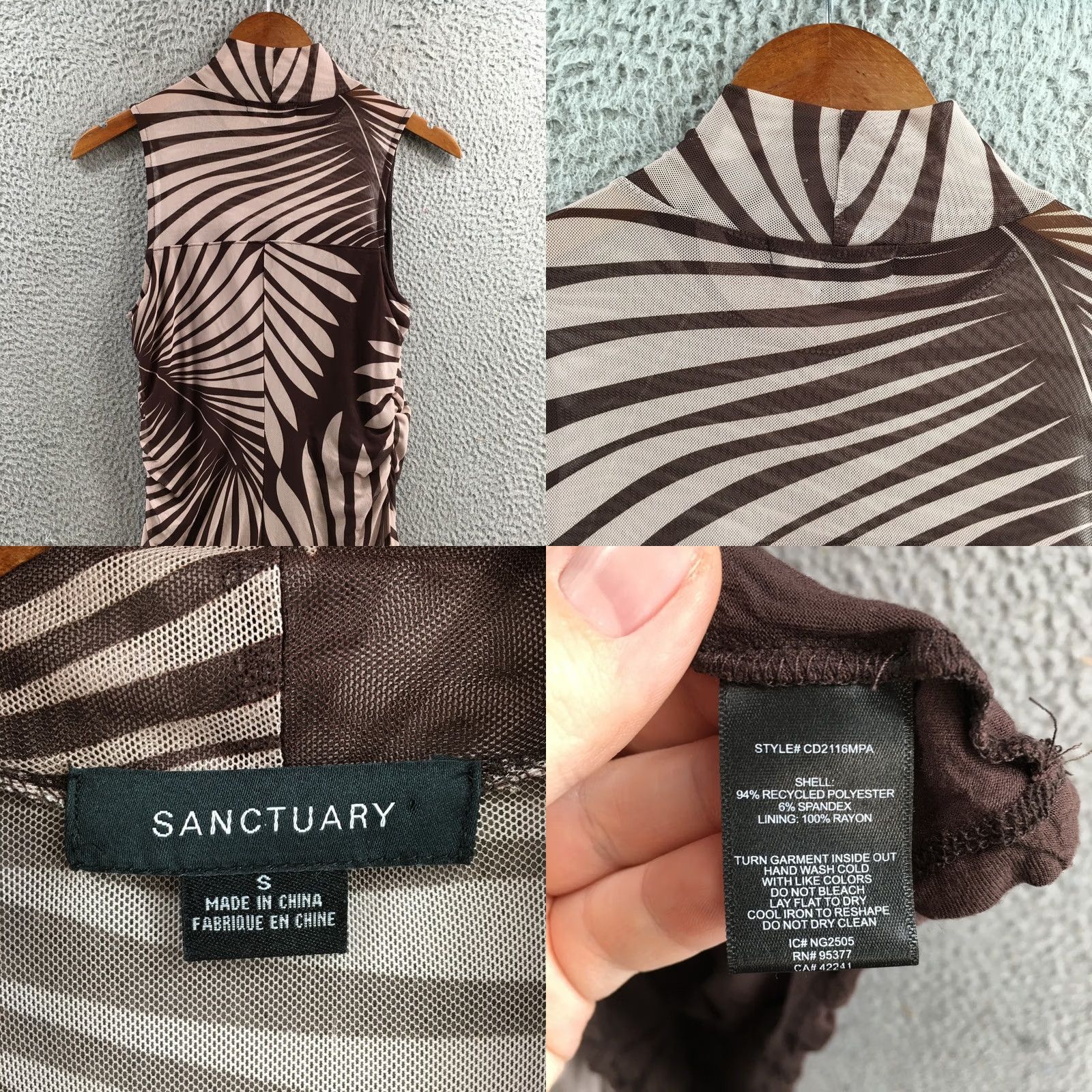 Sanctuary Sanctuary Midi Dress Womens S Brown Tan Palm Leaf Print Sleeveless Mock Neck Size S / US 4 / IT 40 - 8 Thumbnail