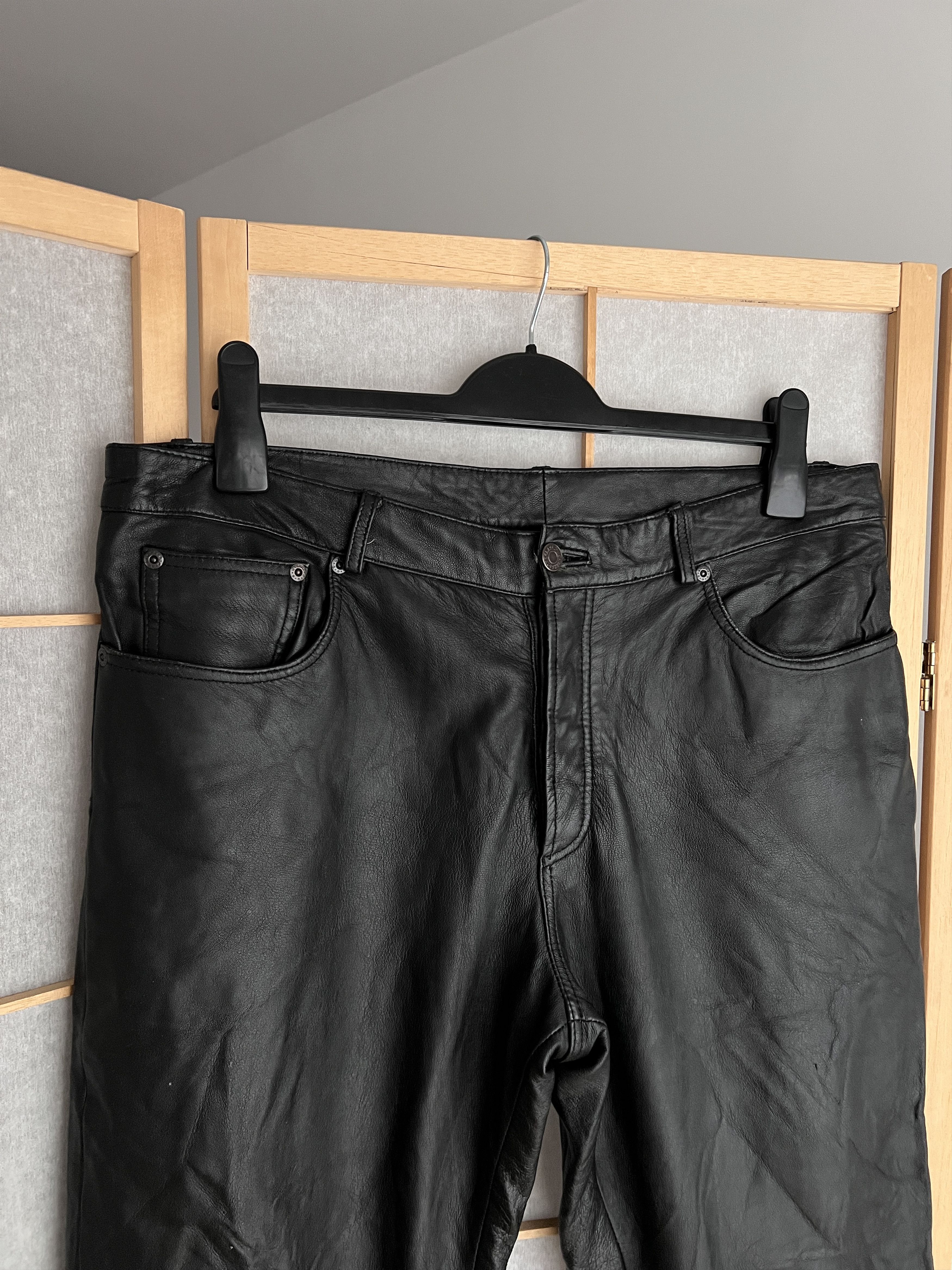 Vintage black leather pants y2k opium baggy fit archive 00s