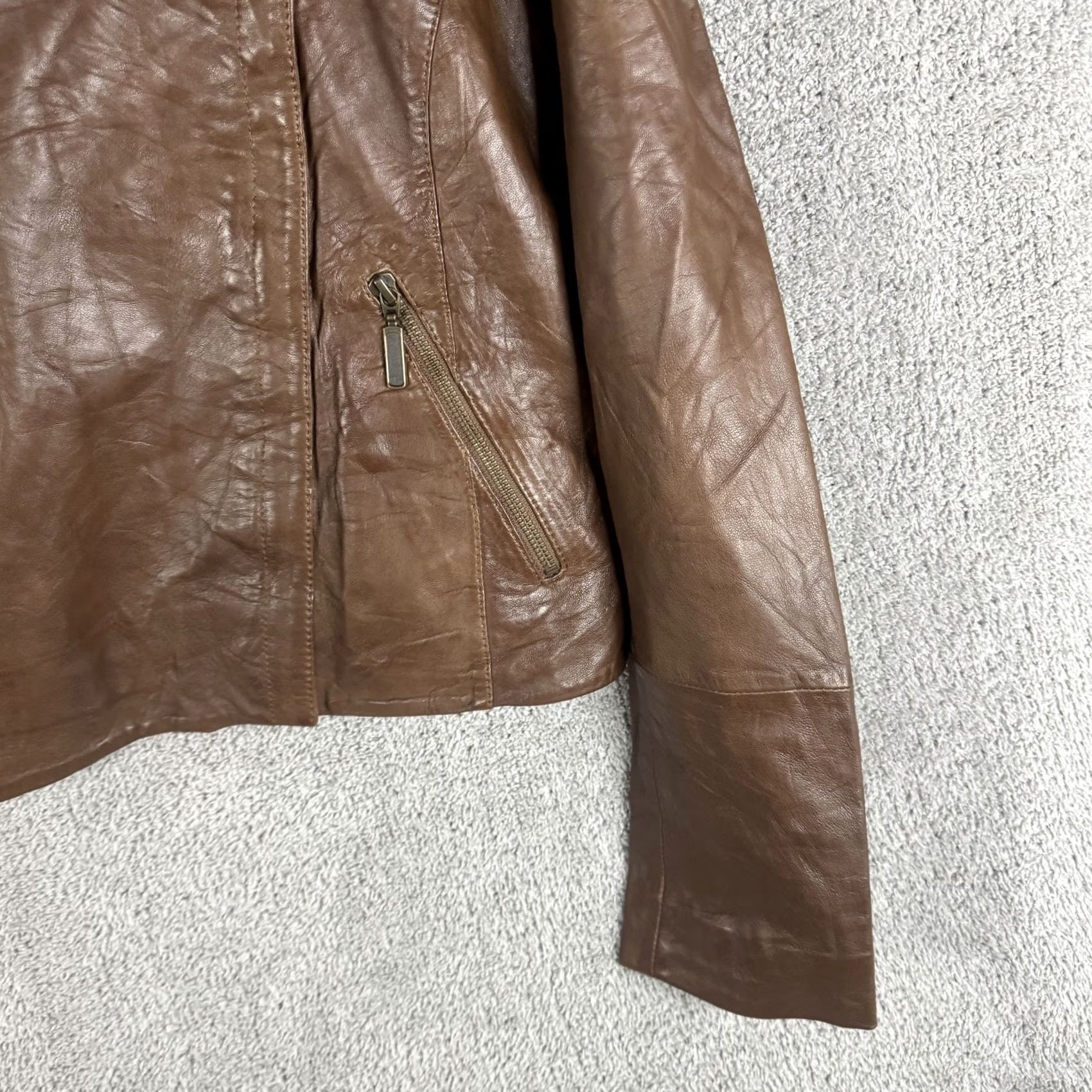 Vintage Halogen Leather Jacket Womens Large Brown Moto Asymmetrical Zip Pockets Lined Jacket Women L Size L / US 10 / IT 46 - 3 Thumbnail