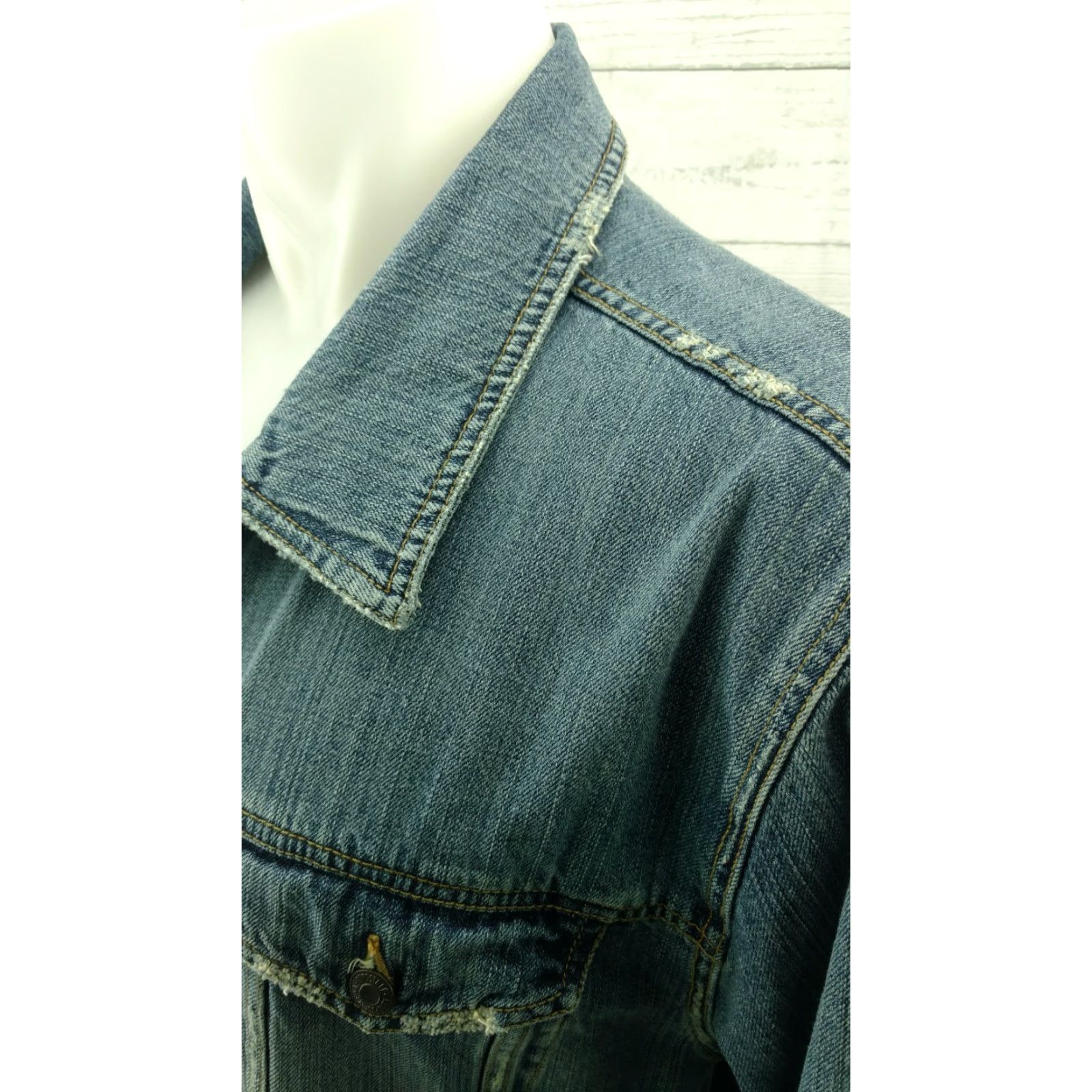 Vintage Aéropostale Denim Jean Jacket Mens Distressed Large Denim Jean Jacket Mens L Blue 90s Event Size US 33 - 3 Thumbnail