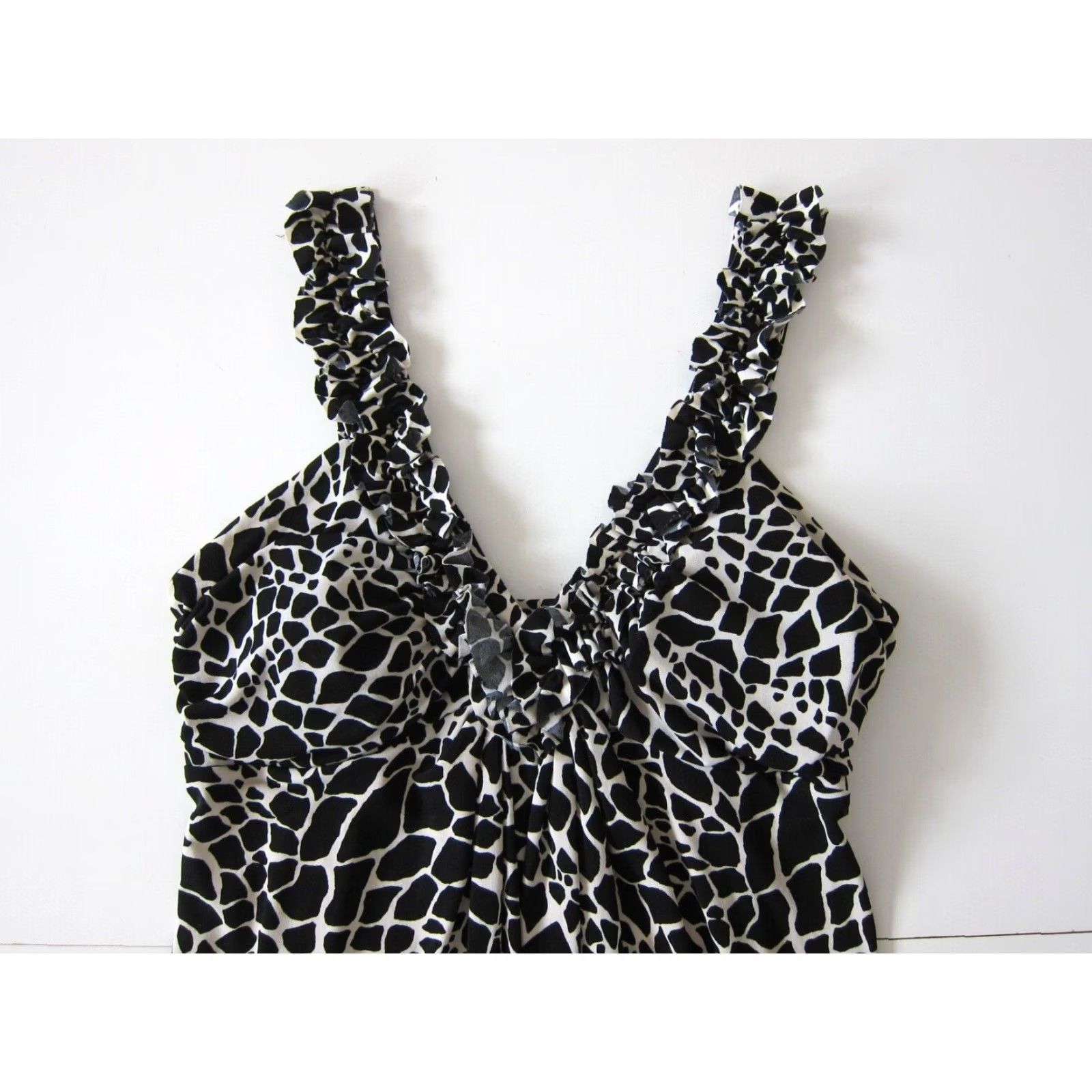 Vintage En Focus Studio Black White Zebra Ruffle Stretch Empire Slip Sun Tank Dress 14 Size XL / US 12-14 / IT 48-50 - 3 Thumbnail