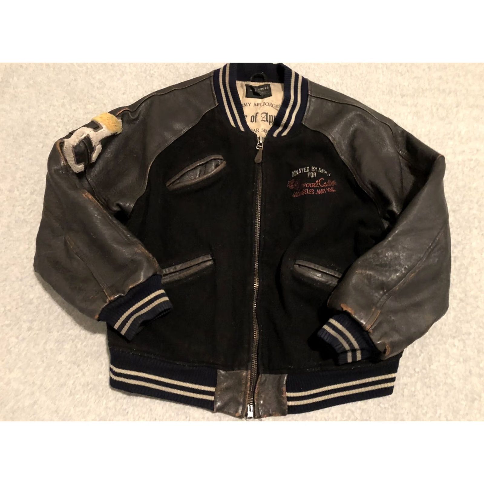 Avirex VINTAGE Avirex Jacket Mens Medium Black Wool Leather 1980s Pilot's USA Navy Embroidered Varsity 90s Canteen Size US M / EU 48-50 / 2 - 3 Thumbnail