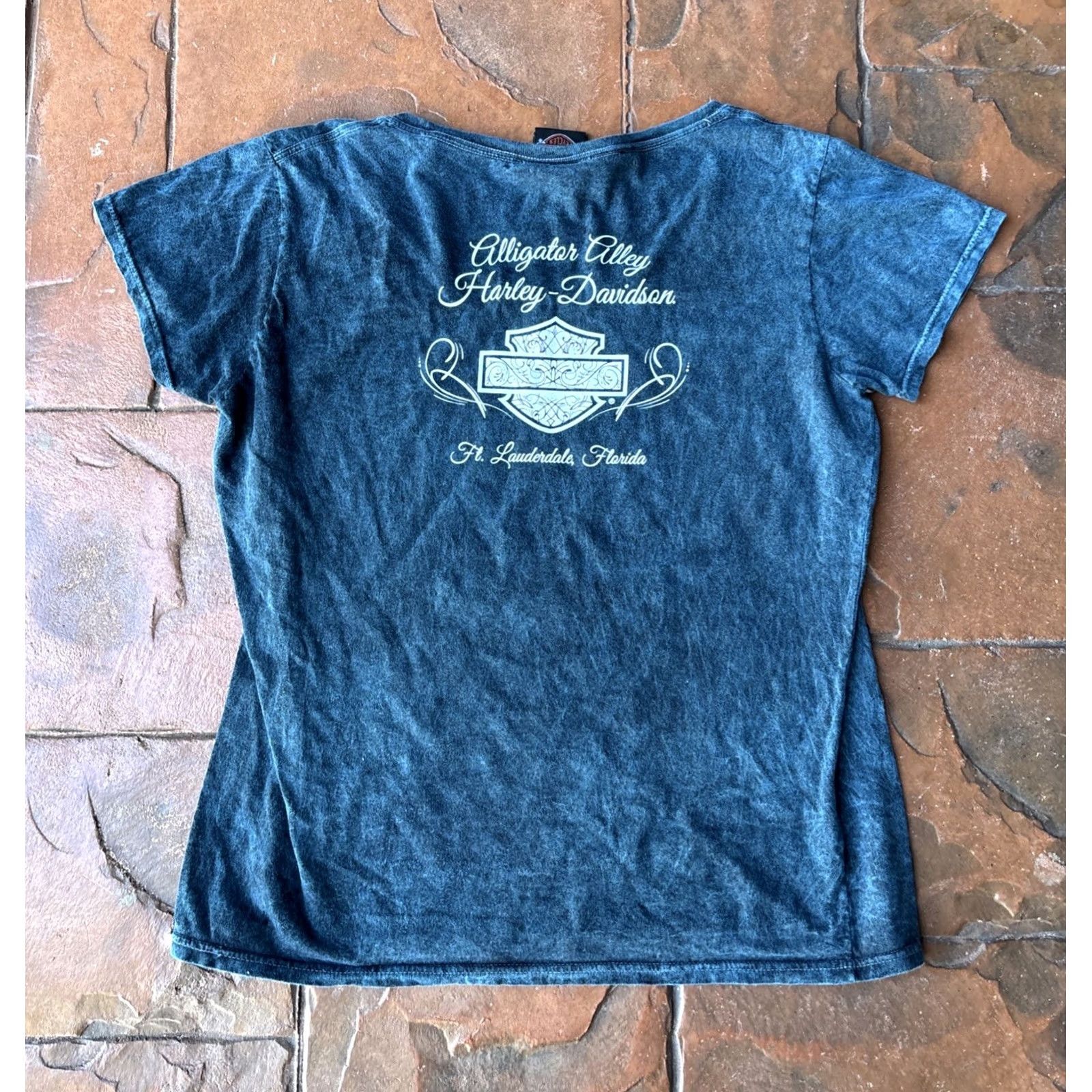 Harley Davidson Harley-Davidson T-Shirt Womens Medium Blue Rhinestone Studded Logo Size M / US 6-8 / IT 42-44 - 3 Thumbnail