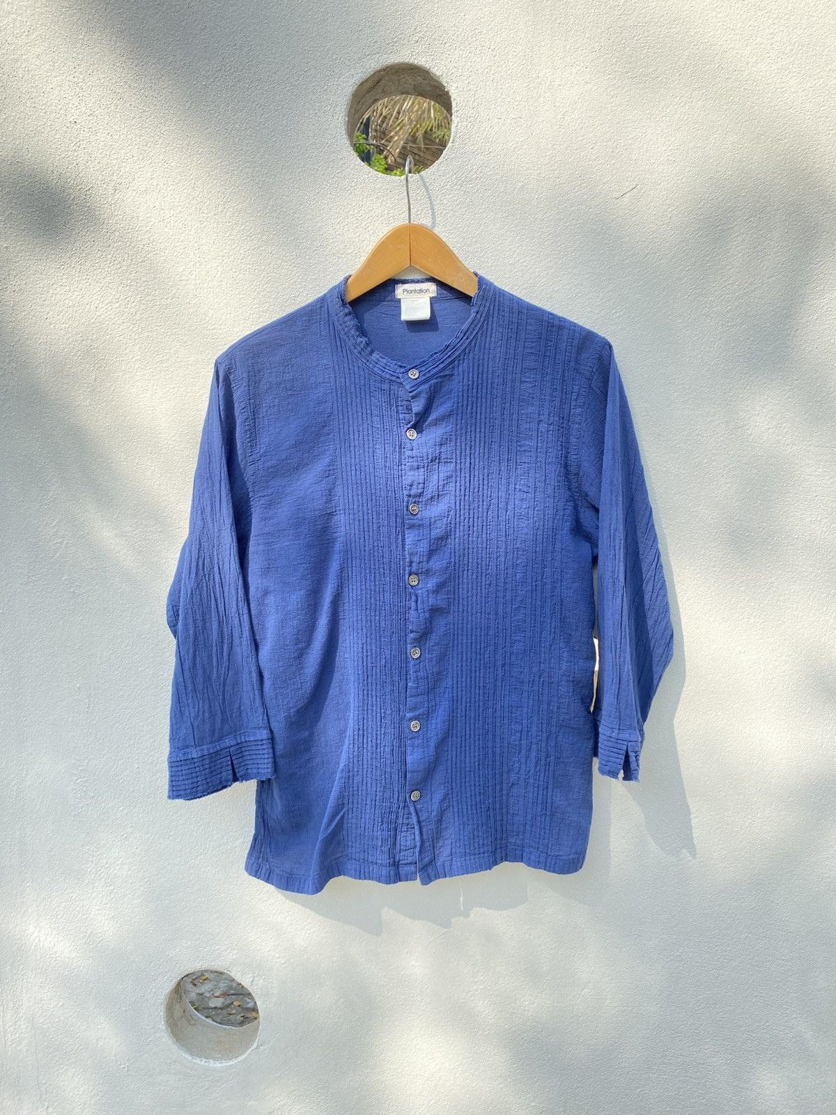 Issey Miyake Plantation Blue Textured Mandarin Collar Shirt. Size M / US 6-8 / IT 42-44 - 1 Thumbnail
