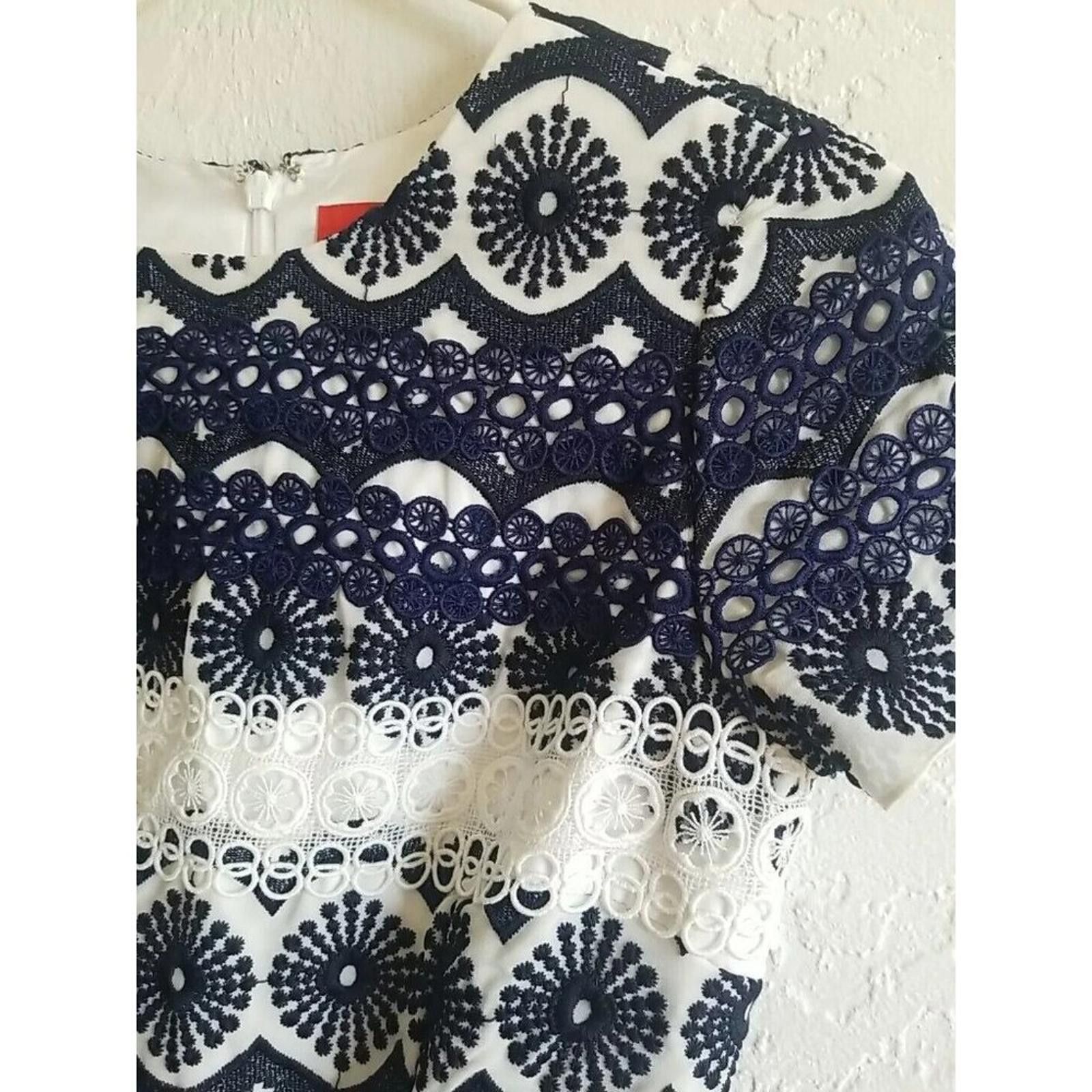 Other Monique L’huilier Pleated Fit & Flare Midi Dress Blue White Size XS / US 0-2 / IT 36-38 - 3 Thumbnail