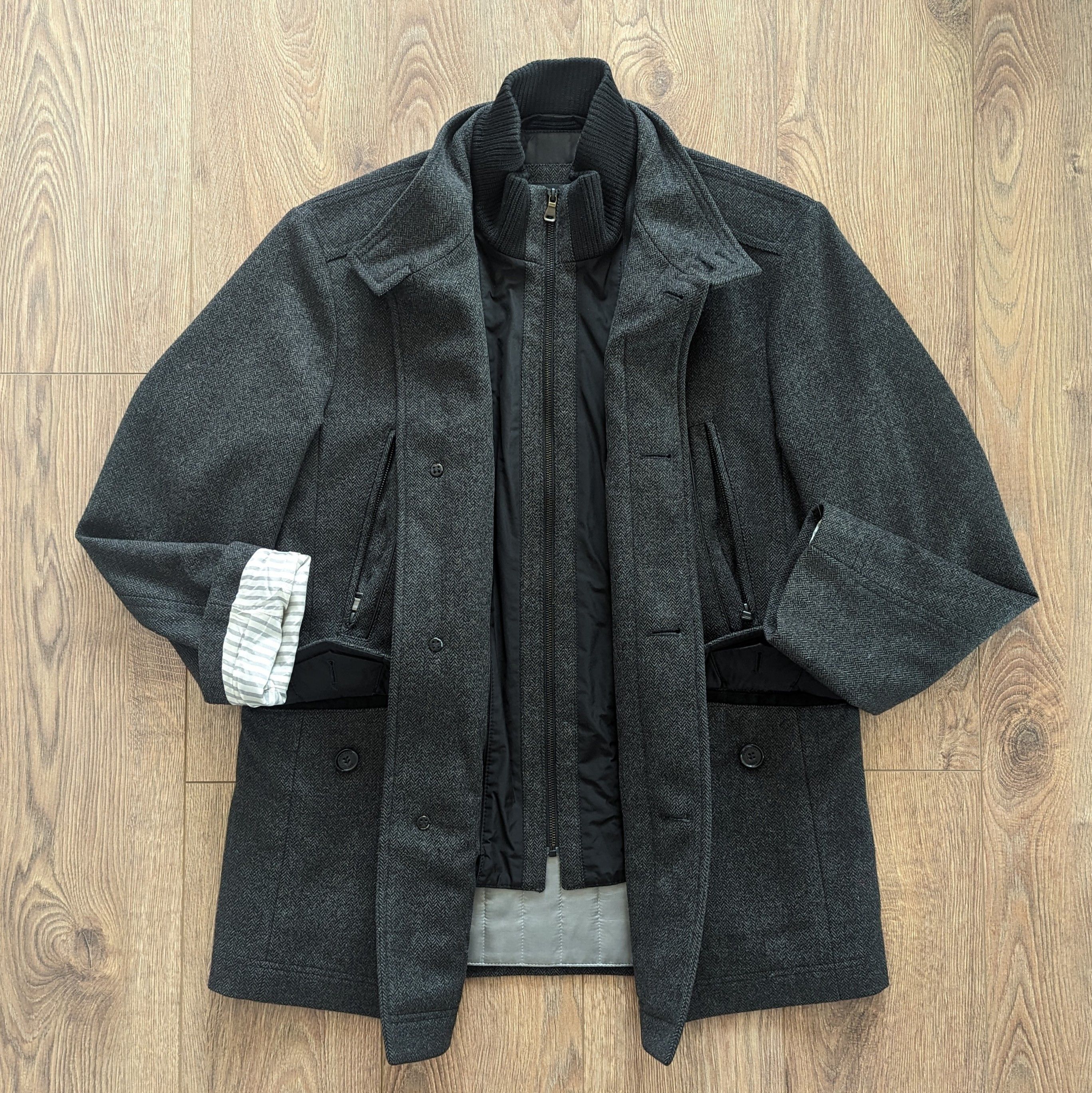 Hugo Boss HUGO BOSS Wool Men's Coat Size L (52) Luxury Brand Dark Gray Size US L / EU 52-54 / 3 - 7 Thumbnail