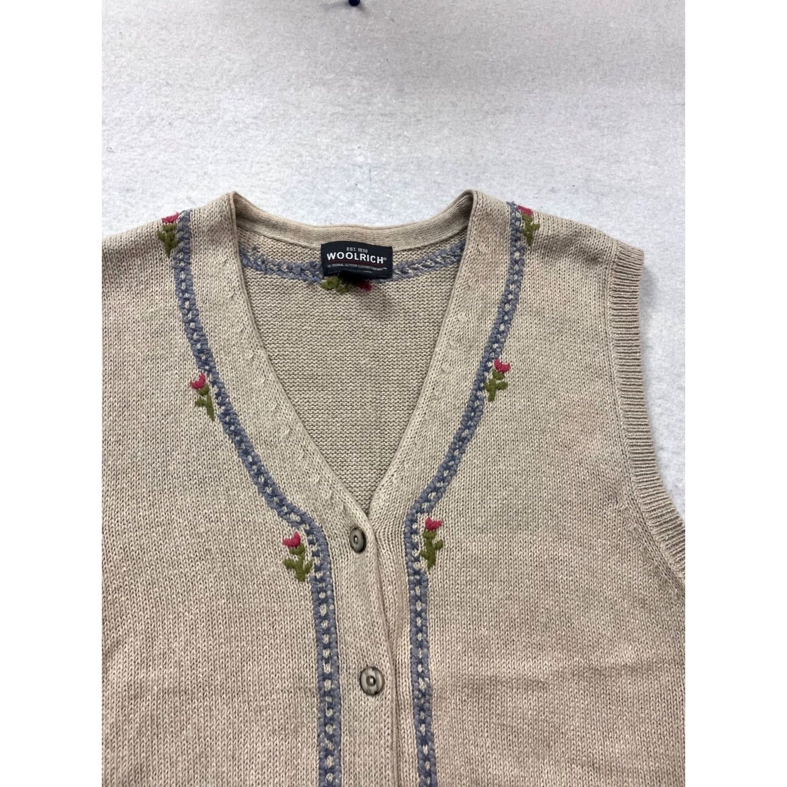 Vintage Woolrich Beige Sleeveless Knit Cardigan Vest Floral Embroidery XL Womens Size XL / US 12-14 / IT 48-50 - 5 Thumbnail