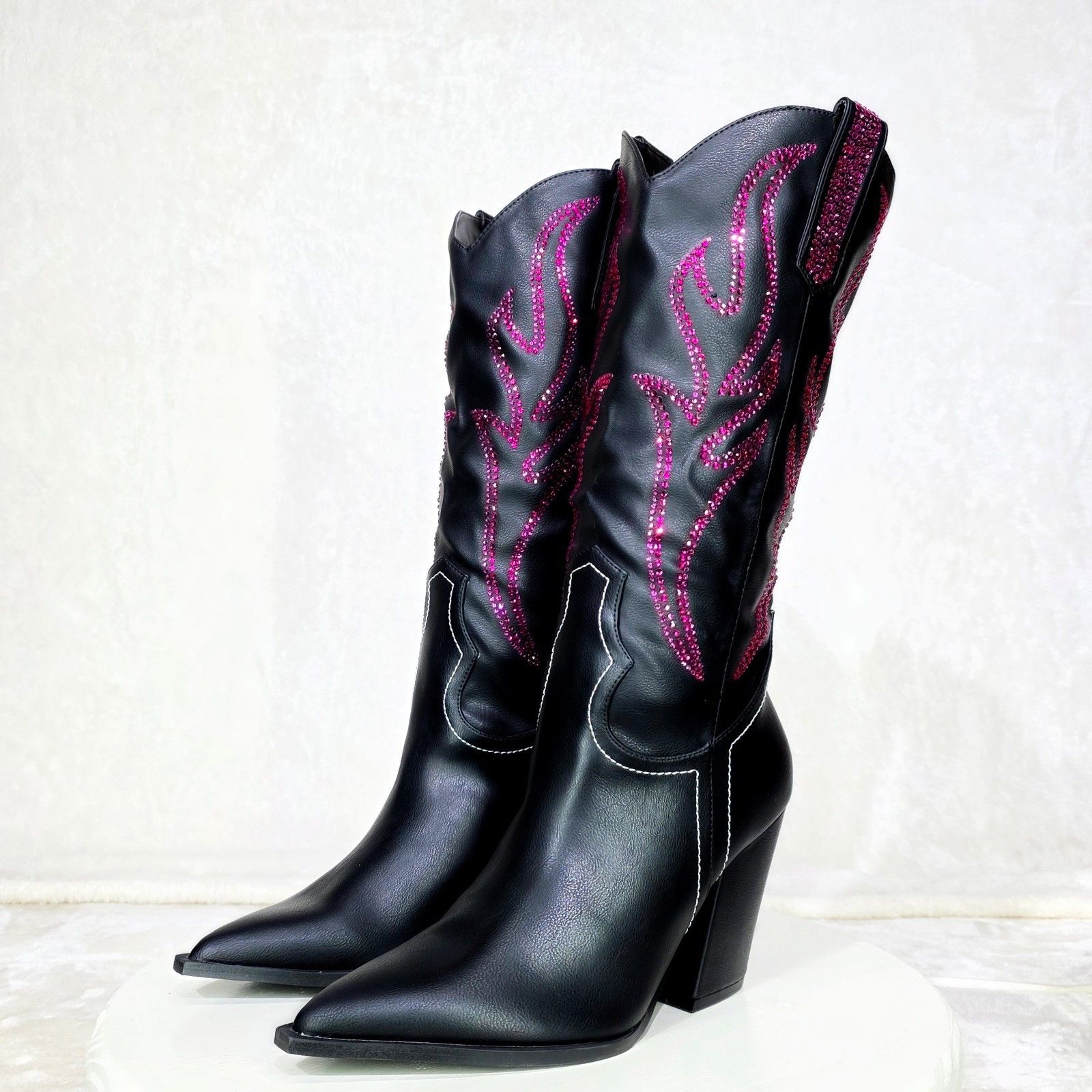 Other So Me Mileage Pink Rhinestone Design Black Western Cowgirl B Size US 9 / IT 39 - 3 Thumbnail