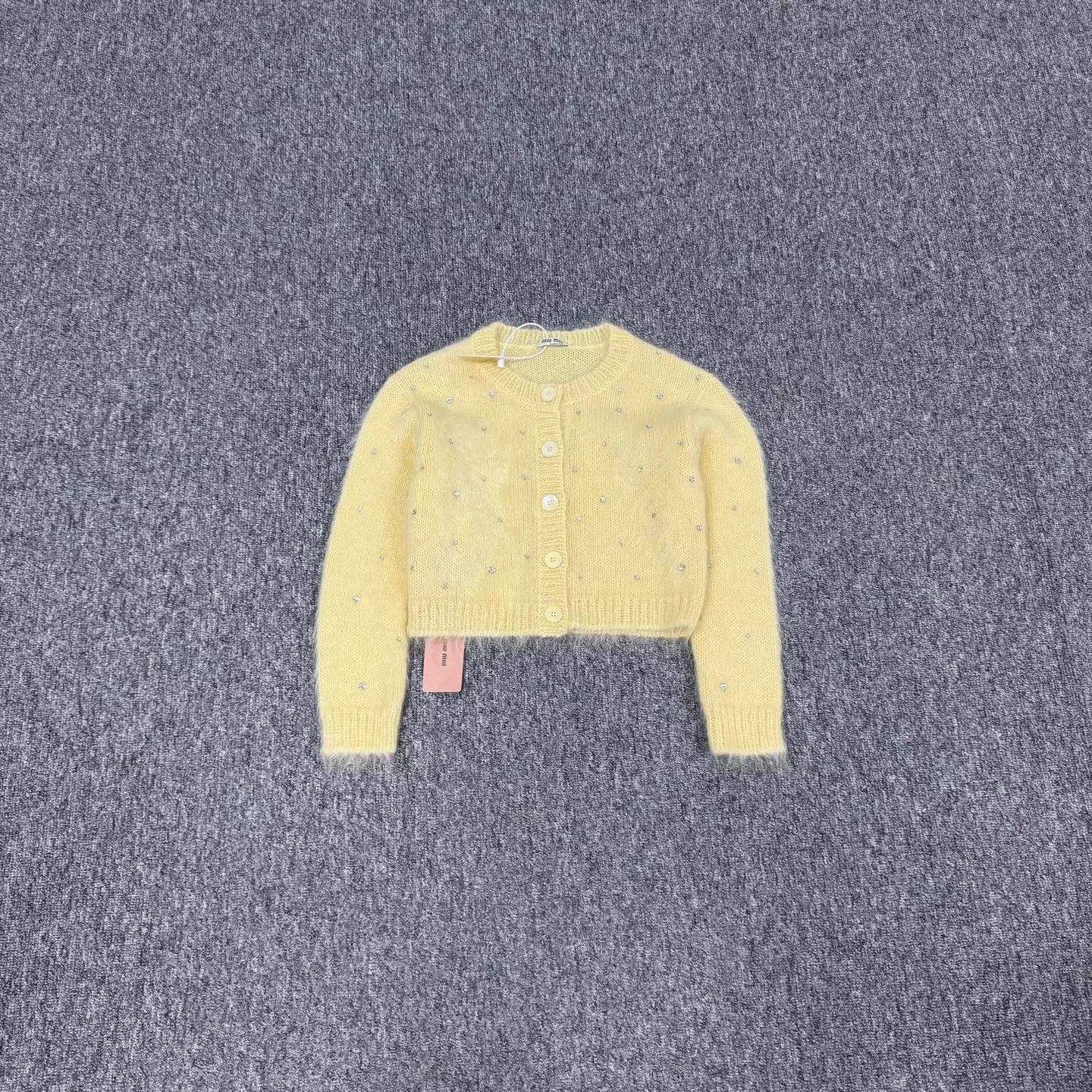 Miu Miu MIU MIU Mohair Cardigan Egg Yellow Rhinestones 38 NWT Size XS / US 0-2 / IT 36-38 - 1 Thumbnail
