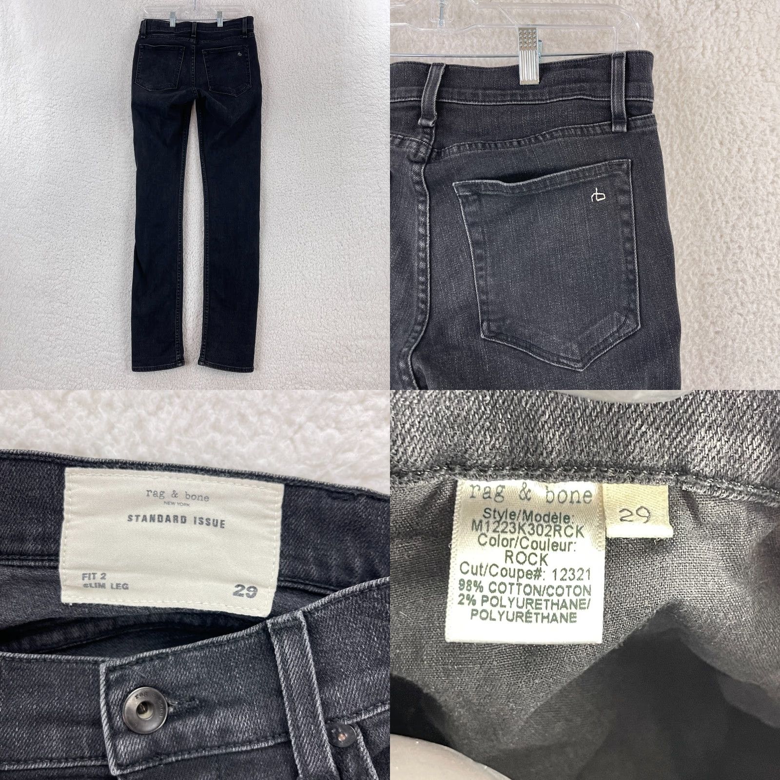 Rag & Bone rag & bone Fit 2 Slim Jeans Womens Mid-Rise 29 Black Denim Jeans - Rag & Bone Slim Leg 2 Size 29" - 9 Thumbnail