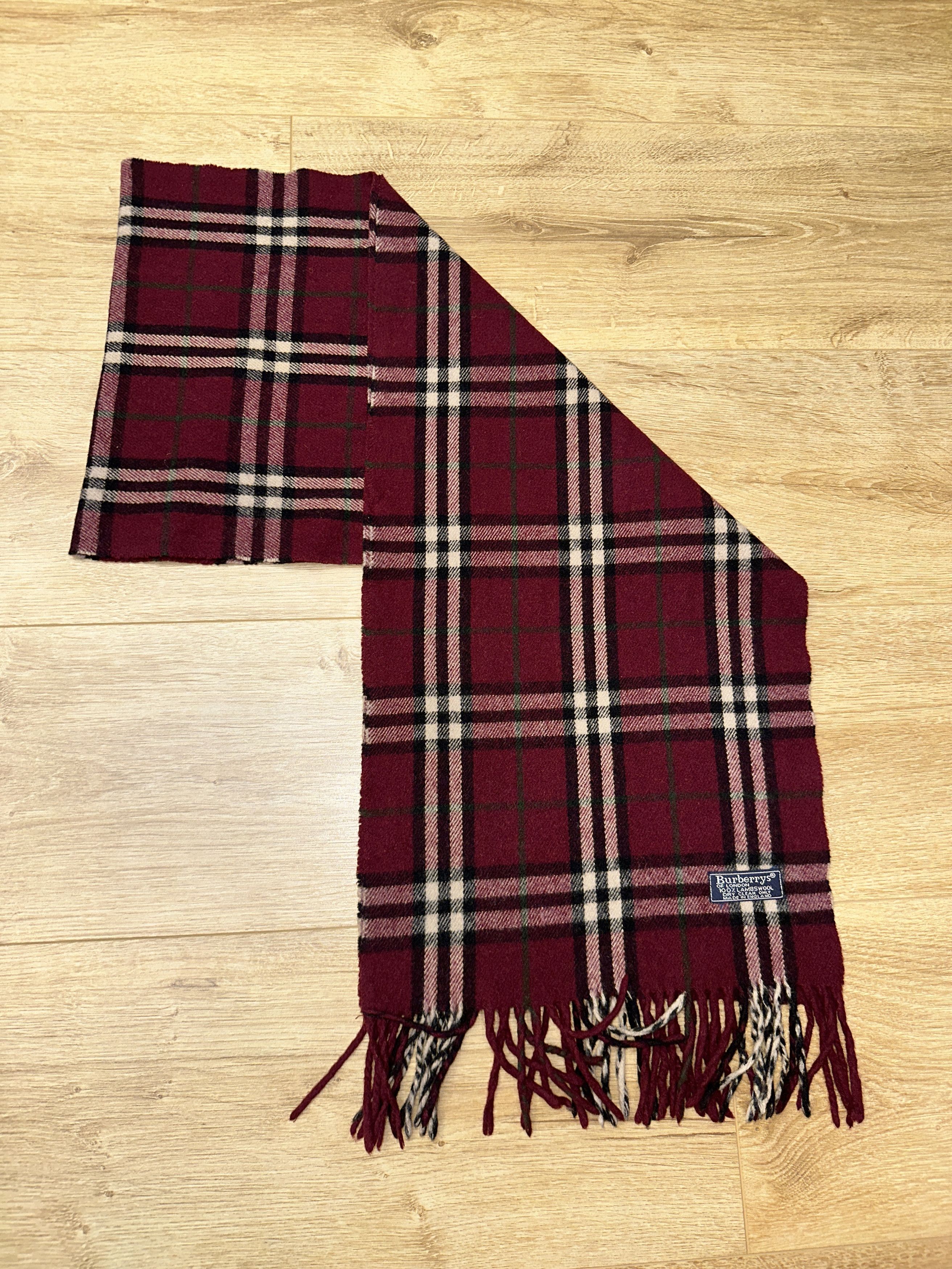 Burberry Iconic Burberrys Lambswool Burgundy Check Scarf 160x30cm Size ONE SIZE - 8 Thumbnail