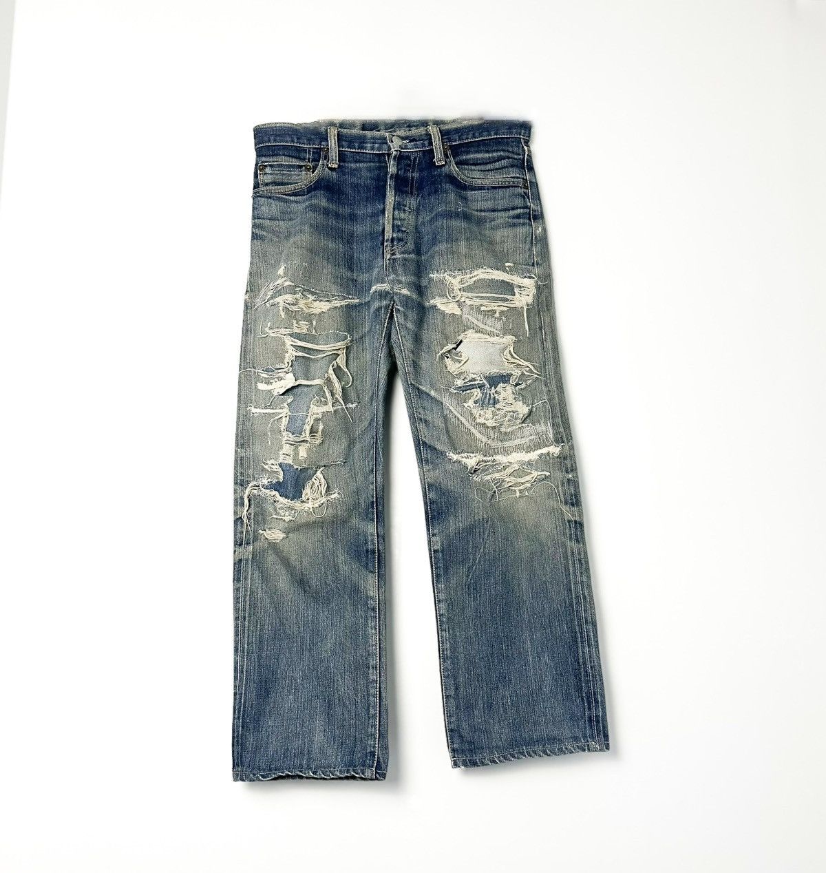 Levi's 501 BIG E THRASHED & Repaired Denim Size US 33 - 1 Thumbnail