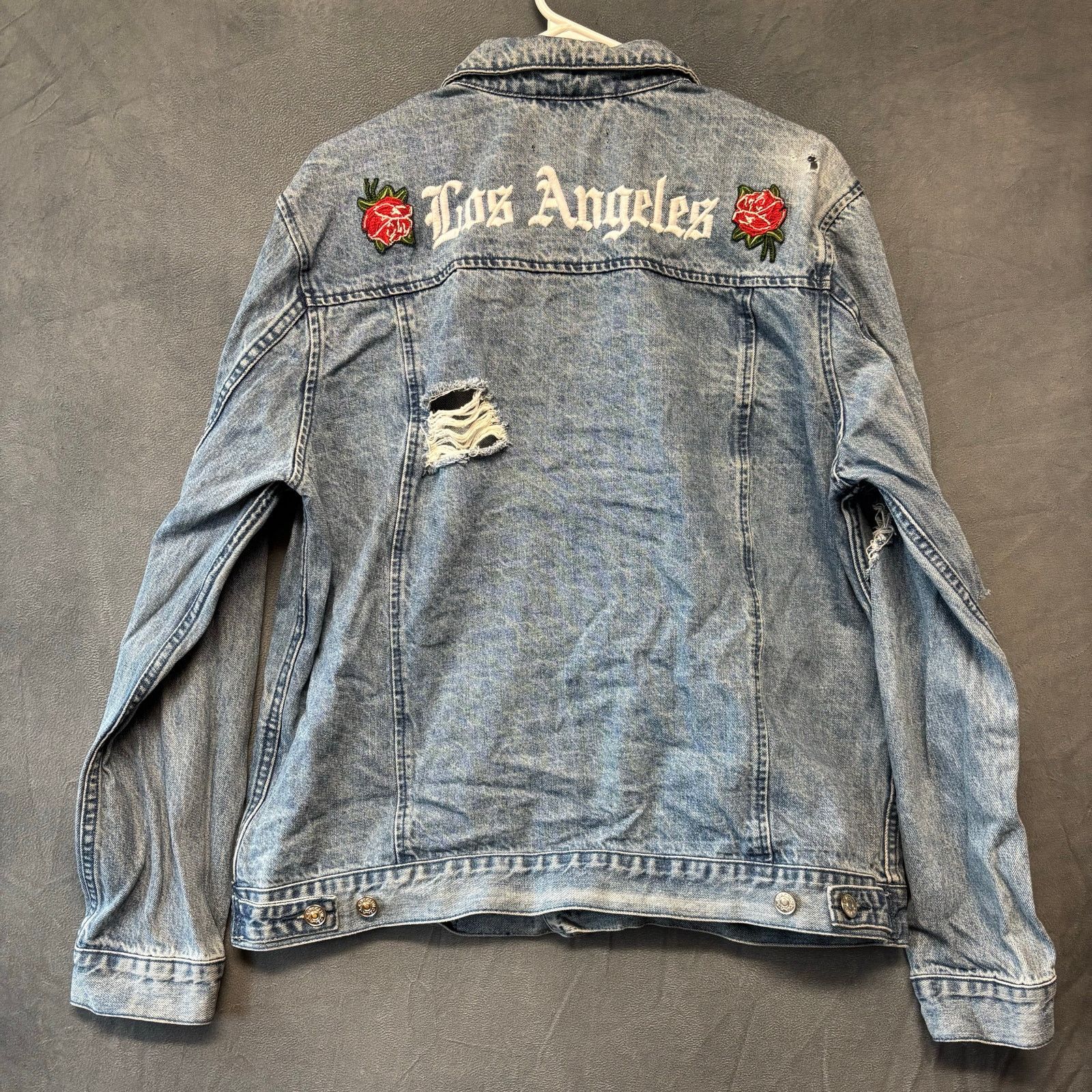 & Other Stories Pac Sun Denim Jacket Los Angeles Roses Embroidered Distress Size L / US 10 / IT 46 - 2 Thumbnail