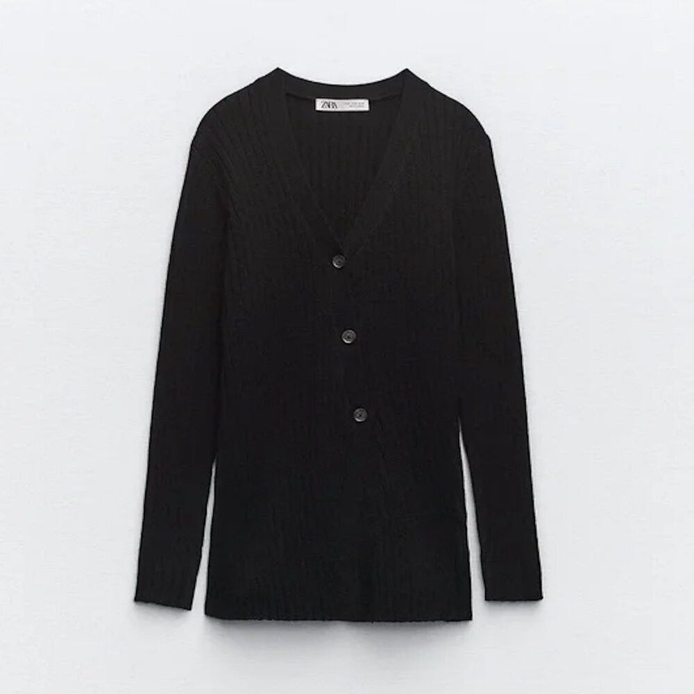 Zara NWT New Zara Wool Blend Knit Diagonal Closure Black Cardiga Size L / US 10 / IT 46 - 2 Thumbnail