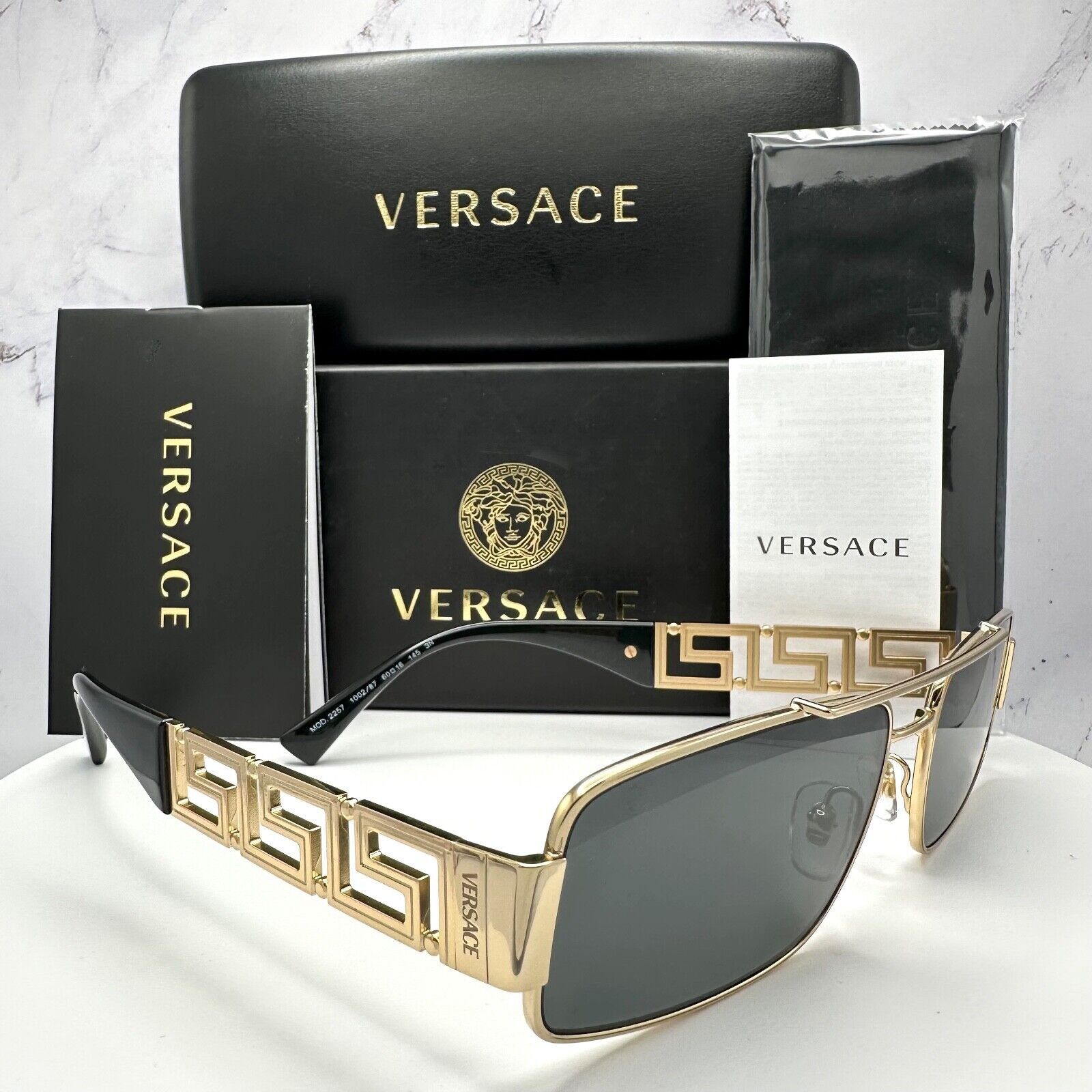 image of Versace Sunglasses Gold Metal Black Logo Retro Authentic, Men's