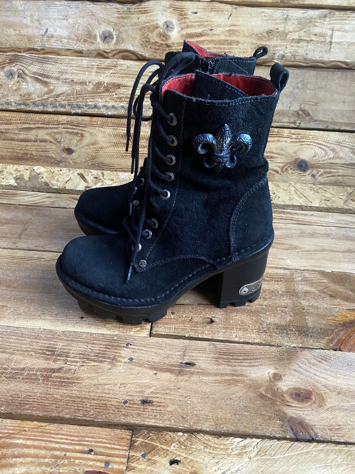 image of New Rock Grunge Black Suede Boots Heel Shoes Size 36, Women's