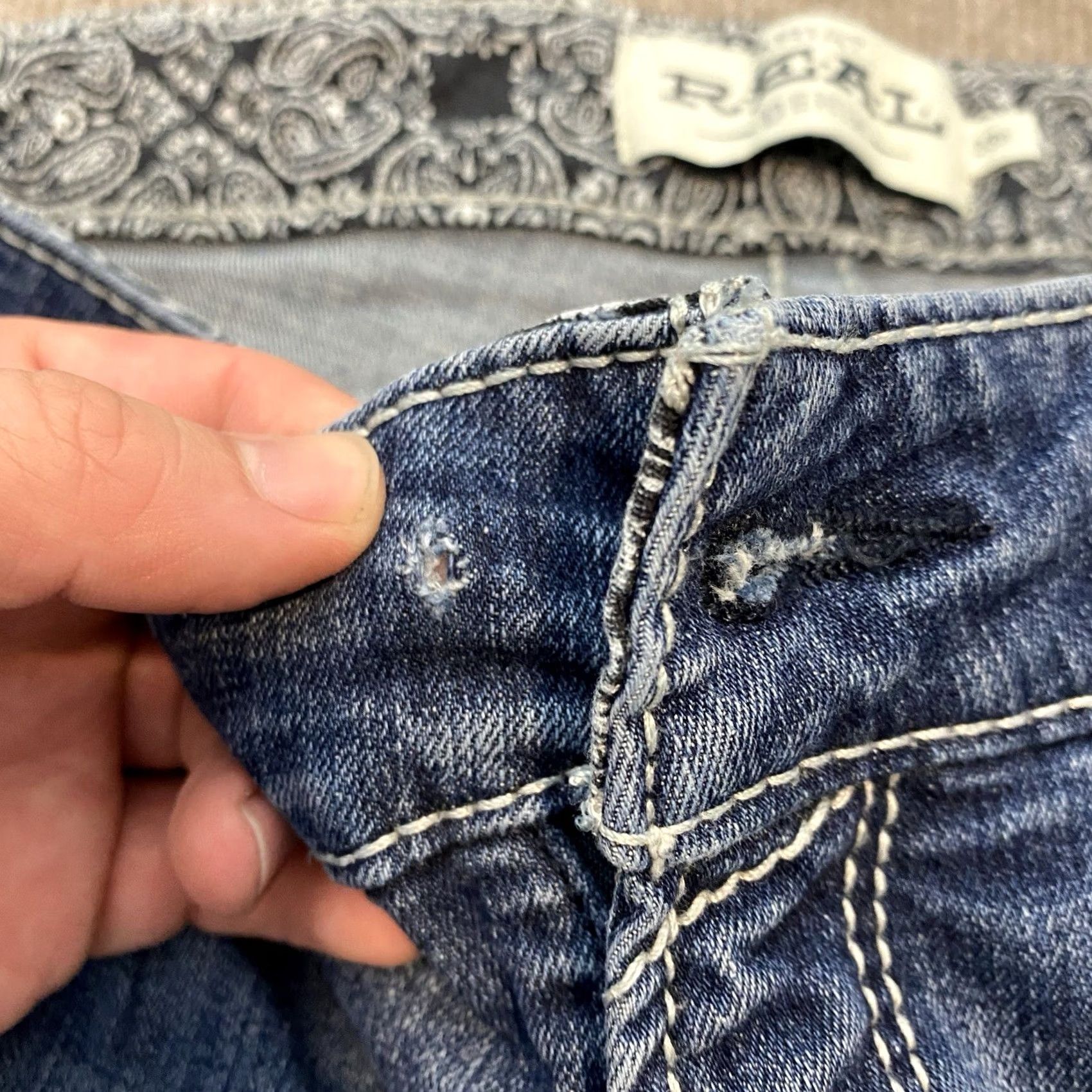 Ariat Ariat REAL Bootcut Jeans Womens 33 R Stretch Western Distressed Missing Button Size 24" / US 00 / IT 34 - 3 Thumbnail