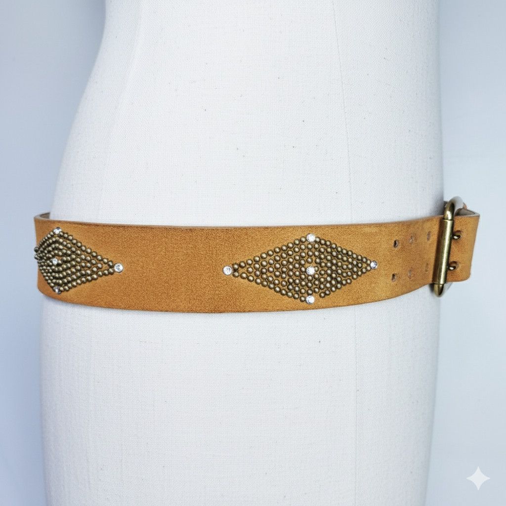 Calvin Klein Calvin Klein 35-40" Belt Brown Suede Studded Double Brass Size ONE SIZE - 5 Thumbnail