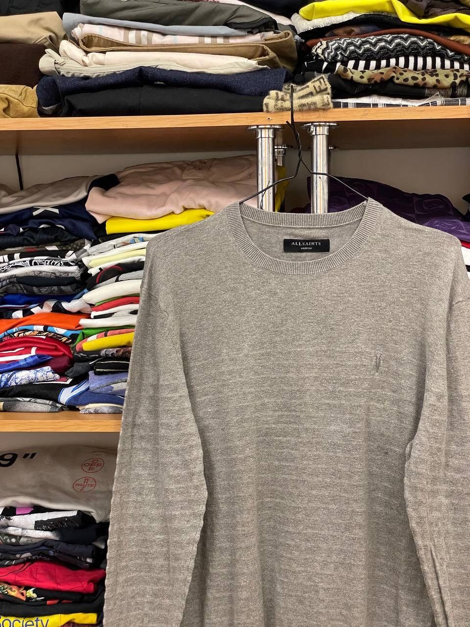 Allsaints × Vintage AllSaints Men’s Waffle Knit Grey Basic Crewneck Sweater M Size US M / EU 48-50 / 2 - 2 Thumbnail