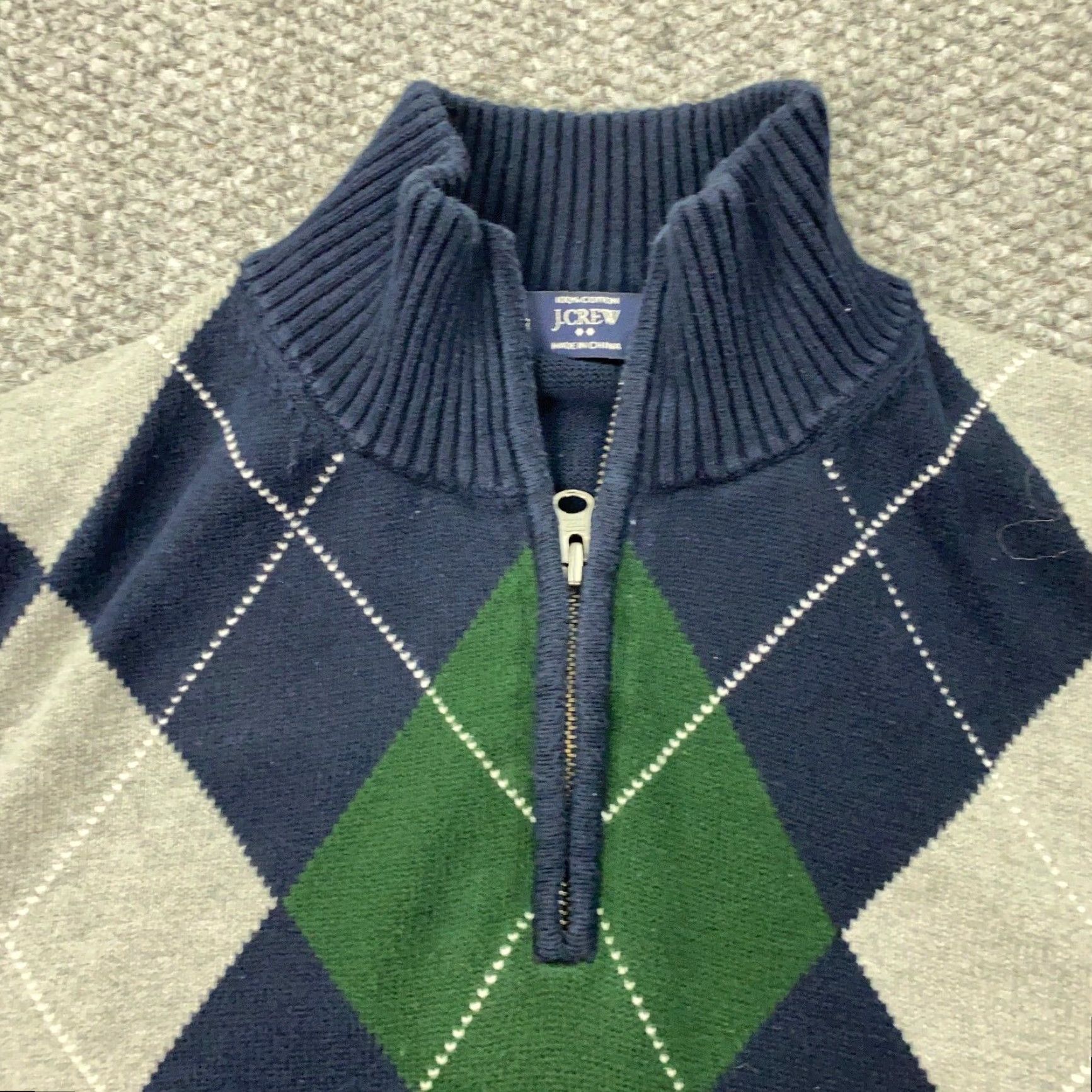 J.Crew J.CREW Mens Sweater Pullover 1/4 Zip Mock Neck Long Sleeve Large Blue Argyle Knit Cotton Modern Fit Mens Size US L / EU 52-54 / 3 - 2 Thumbnail