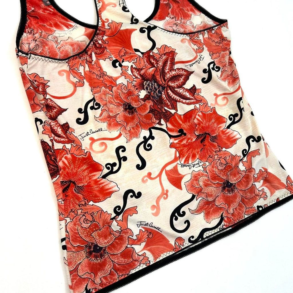 Just Cavalli y2k Cavalli white tank top, red and black floral print Size L / US 10 / IT 46 - 5 Thumbnail