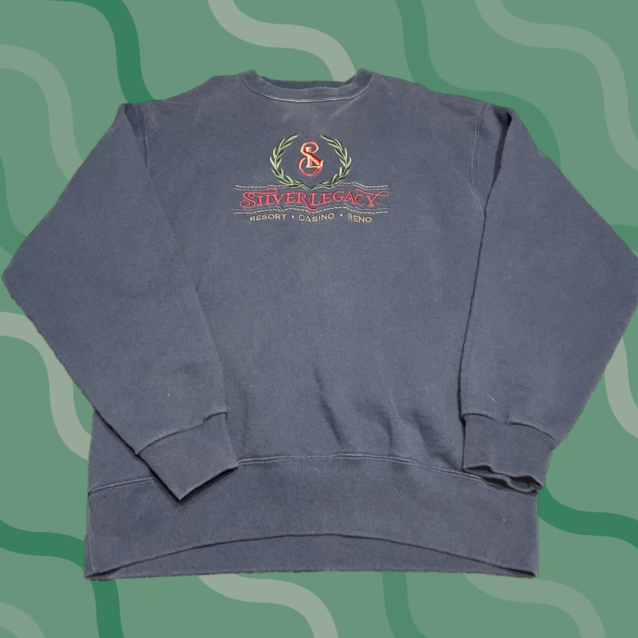 Vintage VINTAGE Silver Legacy Casino Reno Sweatshirt M Blue Cotton Crew Neck Long Sleeve Men 80s USA Graphic Print Size US M / EU 48-50 / 2 - 1 Thumbnail
