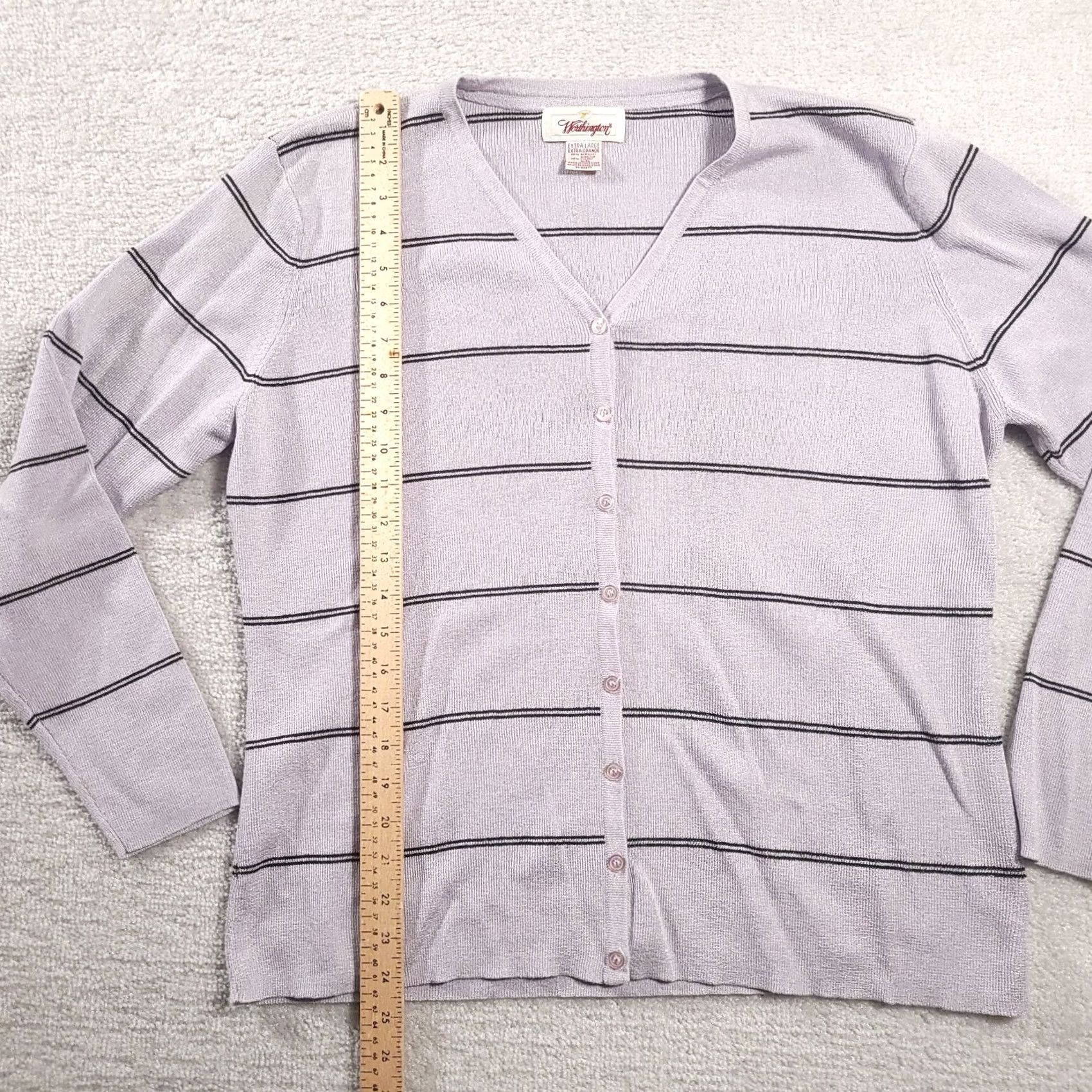 Worthington VINTAGE Worthington Cardigan Sweater Striped Gray Black Button Up Womens XL Cardigan Size XL / US 12-14 / IT 48-50 - 5 Thumbnail
