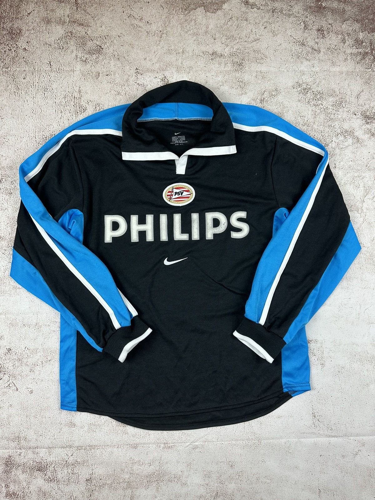 image of Nike x Soccer Jersey Vintage 90's Psv Eindhoven Jersey Long Sleeve Football Soccer in Blue Black (S