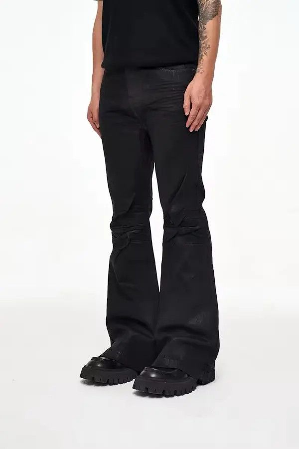 Japanese Brand Hazaki x Miku Vinyl Coated Crease Denim Flared Jeans Size US 34 / EU 50 - 2 Thumbnail