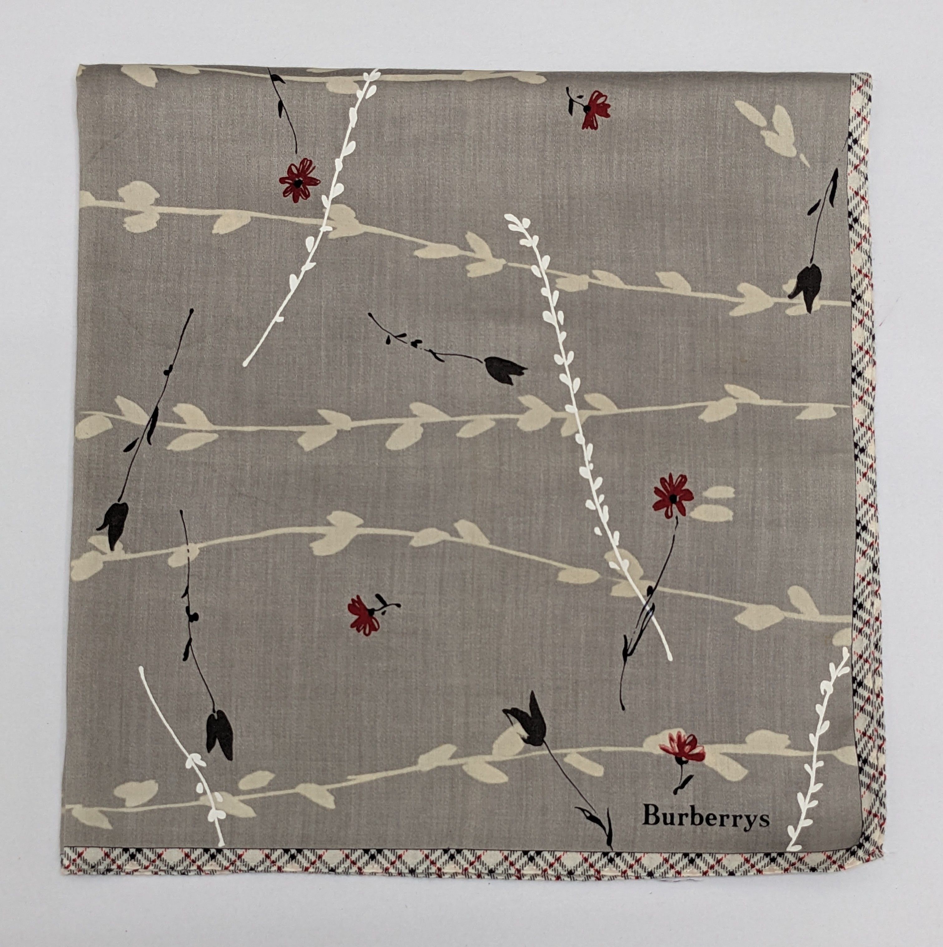 Burberry BURBERRYS London Handkerchief Grey Floral Vine Nova Check Size ONE SIZE - 1 Thumbnail