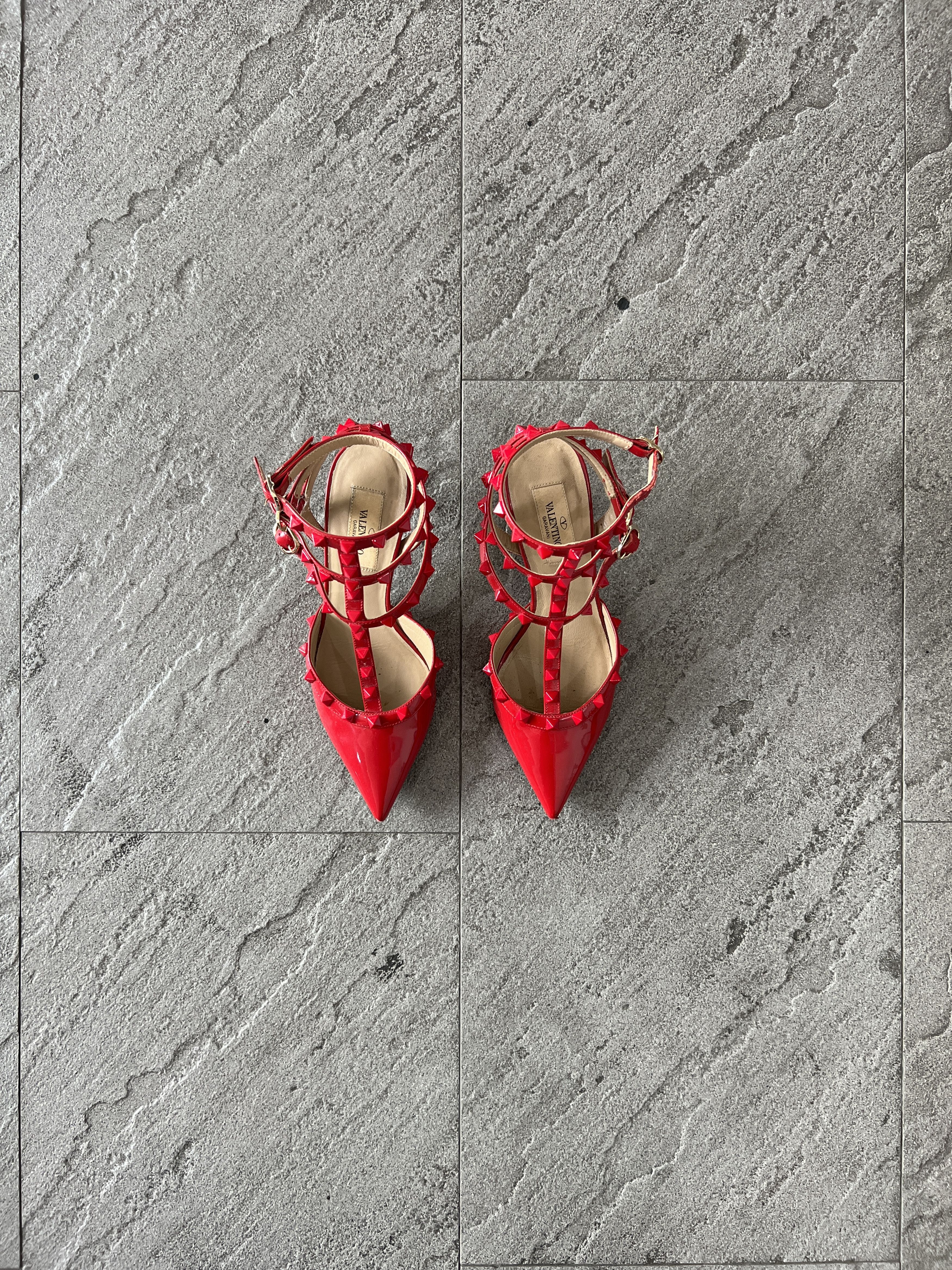 Valentino Valentino Rockstud Patent Cage Heels Red 37 Size US 7 / IT 37 - 1 Thumbnail