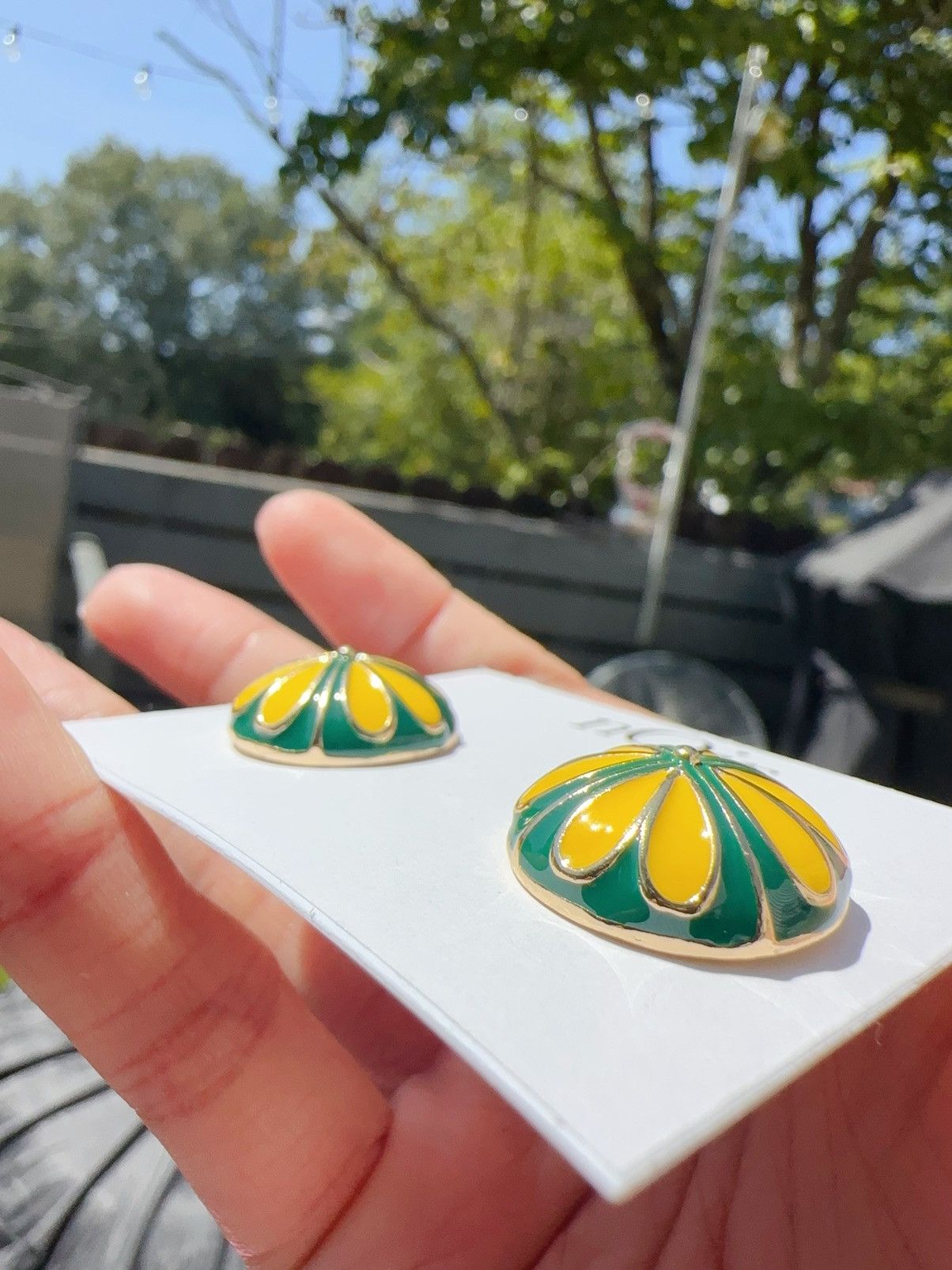 Designer Noir green yellow luck you 🍀 half ball gold tone studs Size ONE SIZE - 5 Thumbnail