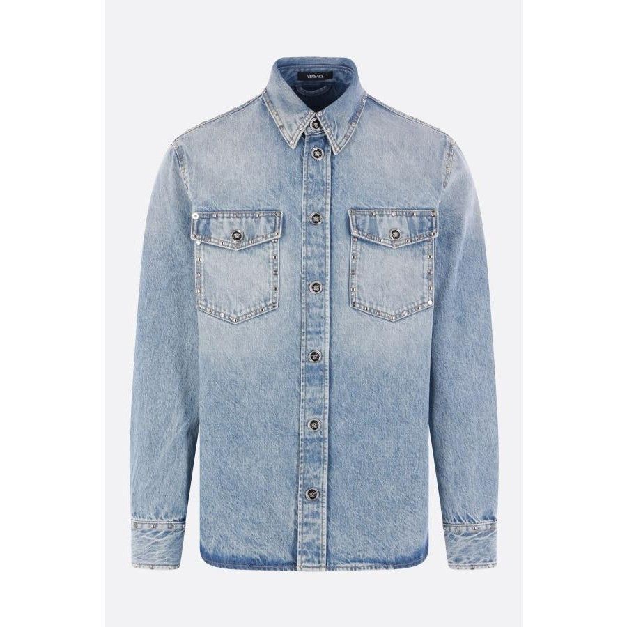 Versace VERSACE Studded Blue Denim Shirt New & Authentic (Men's size Size US M / EU 48-50 / 2 - 1 Thumbnail
